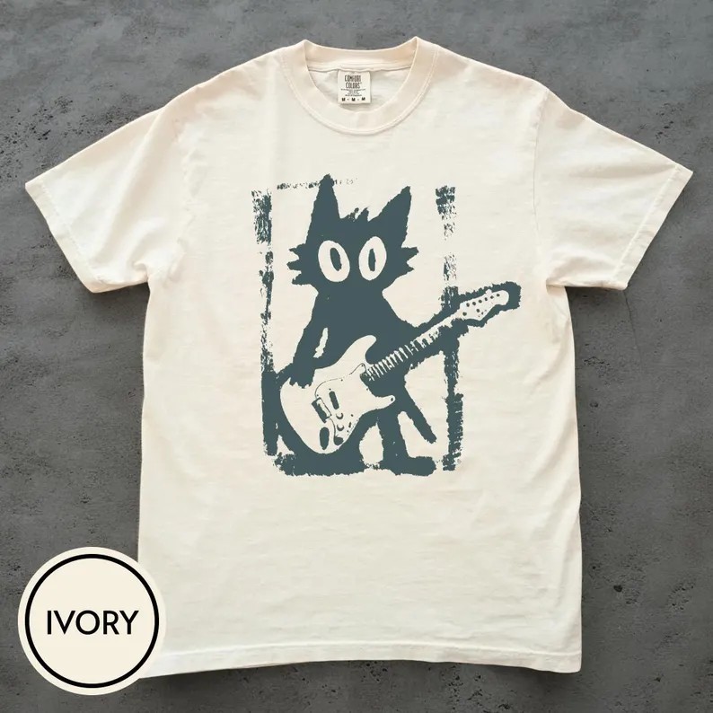 Rock Star Cat Shirt, Vintage Kitten Y2K TShirt, Rock and Roll Cat Shirt,…