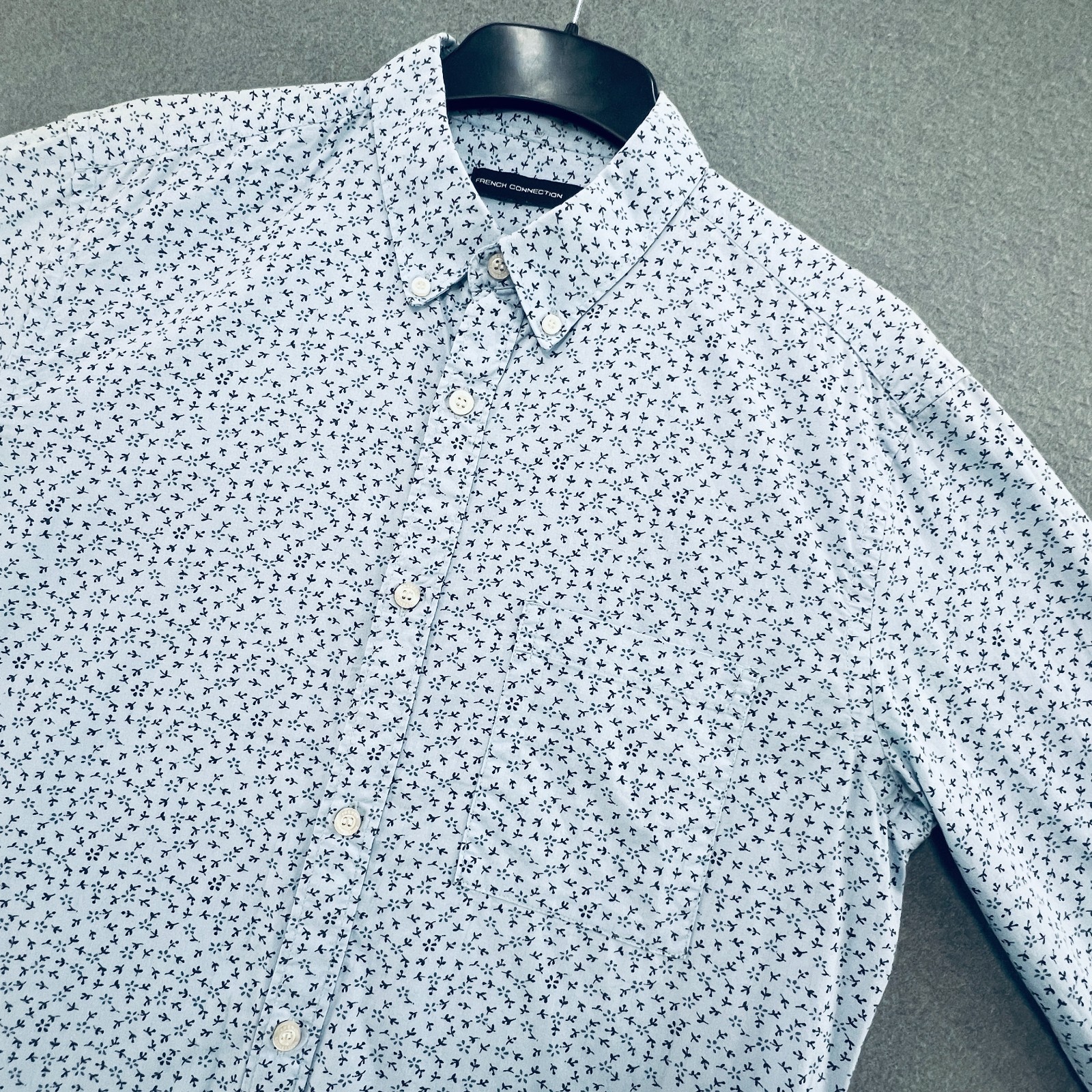 French Connection Floral Print Cotton Shirt Blue Smart Casual Men’s Small