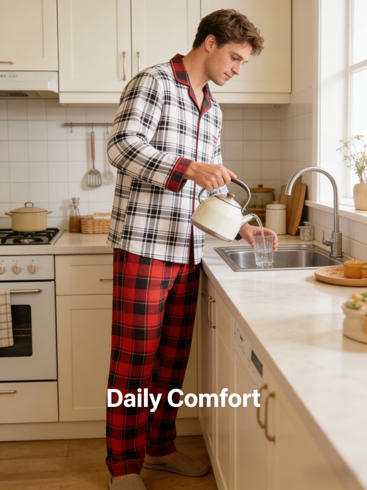 4 Pack Men’s Plaid Lounge Pants Elastic Waist Casual Sleepwear Pajama Bottoms
