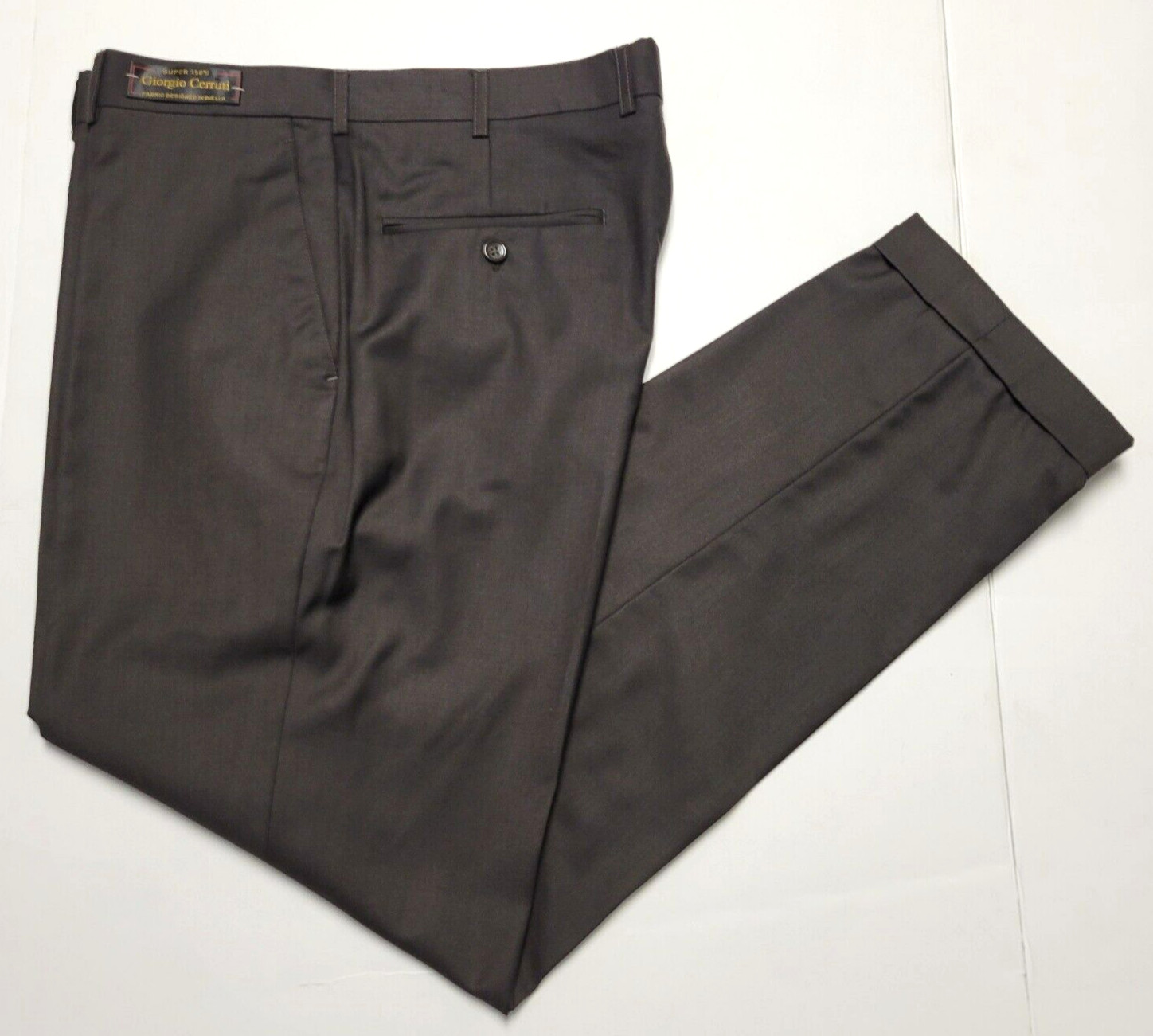 New GIORGIO CERRUTI Flat Front Dress Pants 38×30 Brown Polyester Viscose Blend