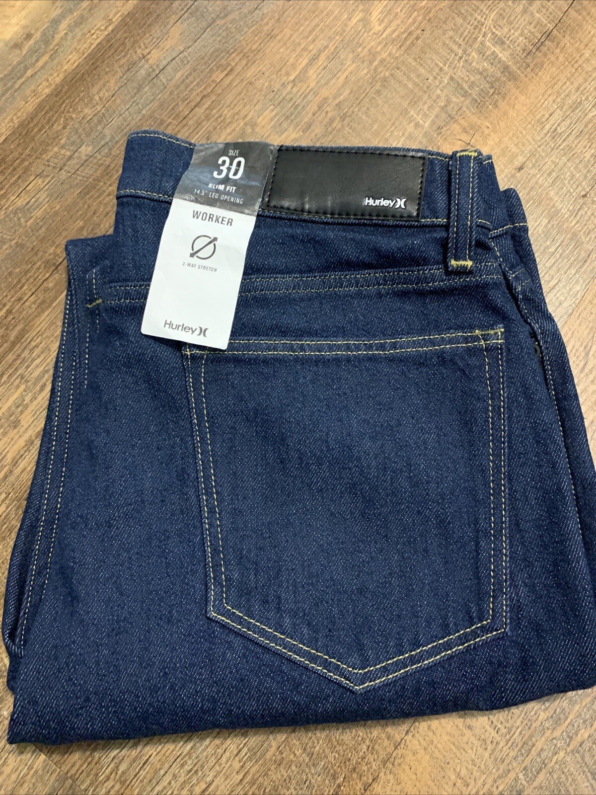 NEW Hurley Slim Fit Worker Denim Work Blue Jeans Stretch Sz 30×30 Dark Wash