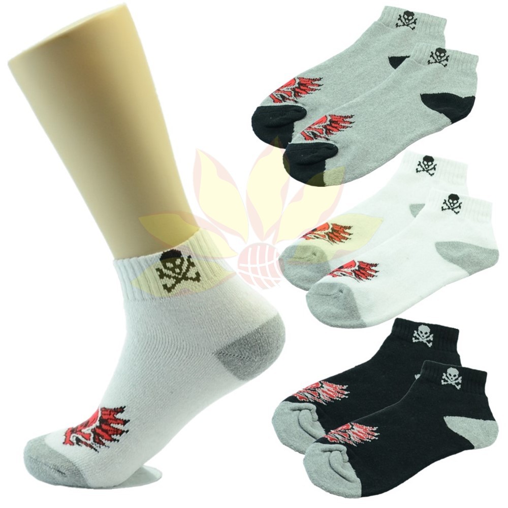 Skull Ankle Quarter Crew Men Cushioned Sport Socks Cotton Low Cut Size 9-13