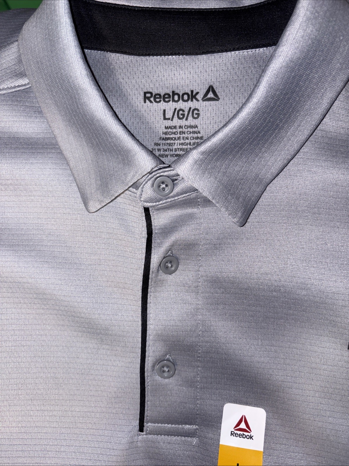 Large 42-44 Mens Reebok Performance 3-Button Polo Short Sleeve Grey Blue