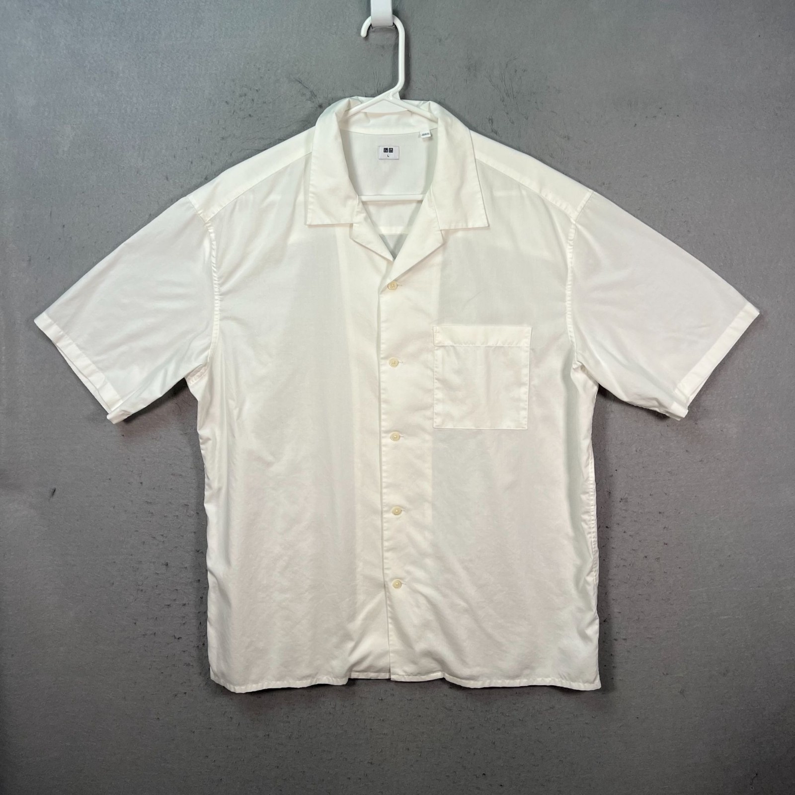 Uniqlo Mens Size Large White Short-Sleeve Button-Up Shirt Modal Cotton Blend