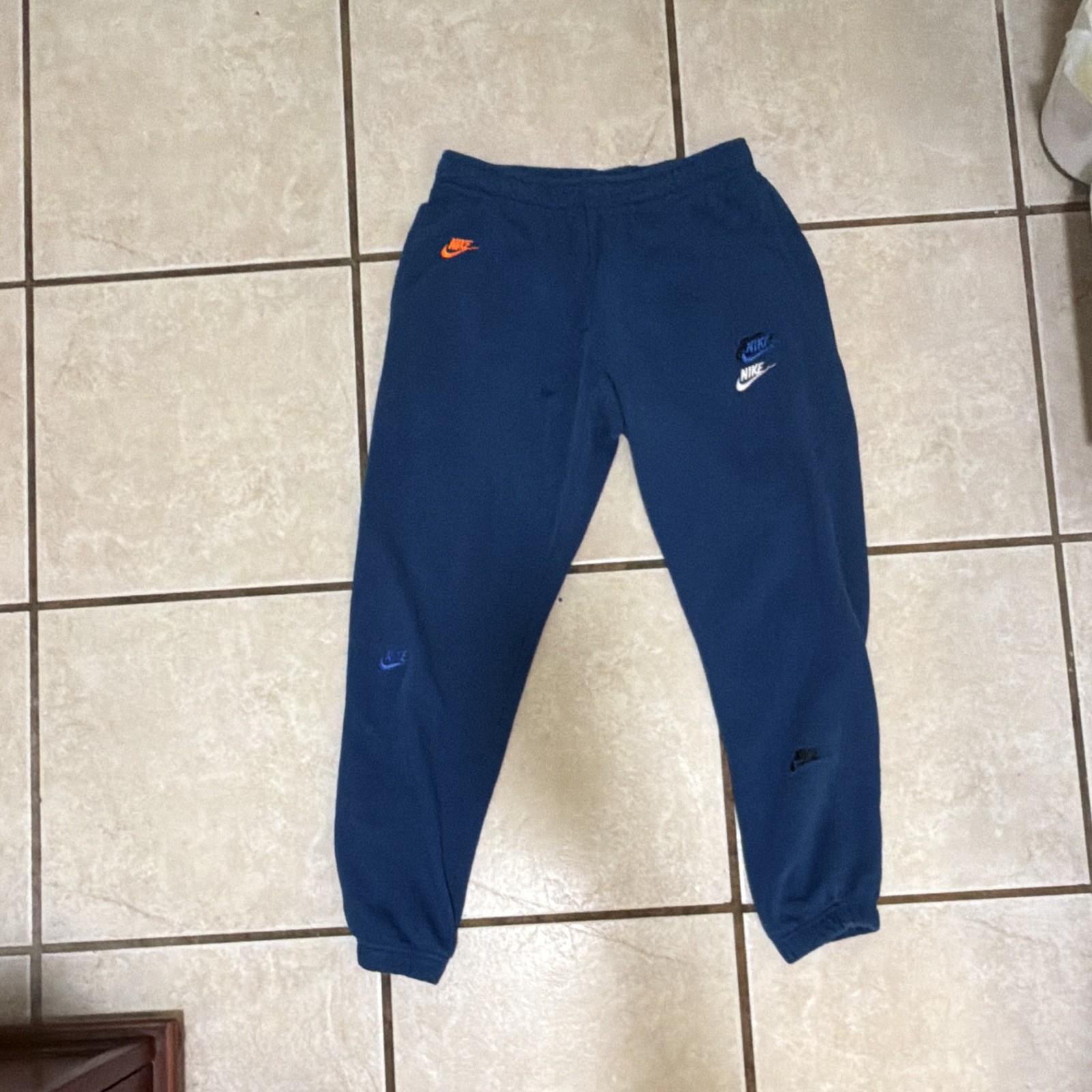 Nike Men’s Blue Fleece Jogger Pants Size M Drawstring Elastic Waist Logo