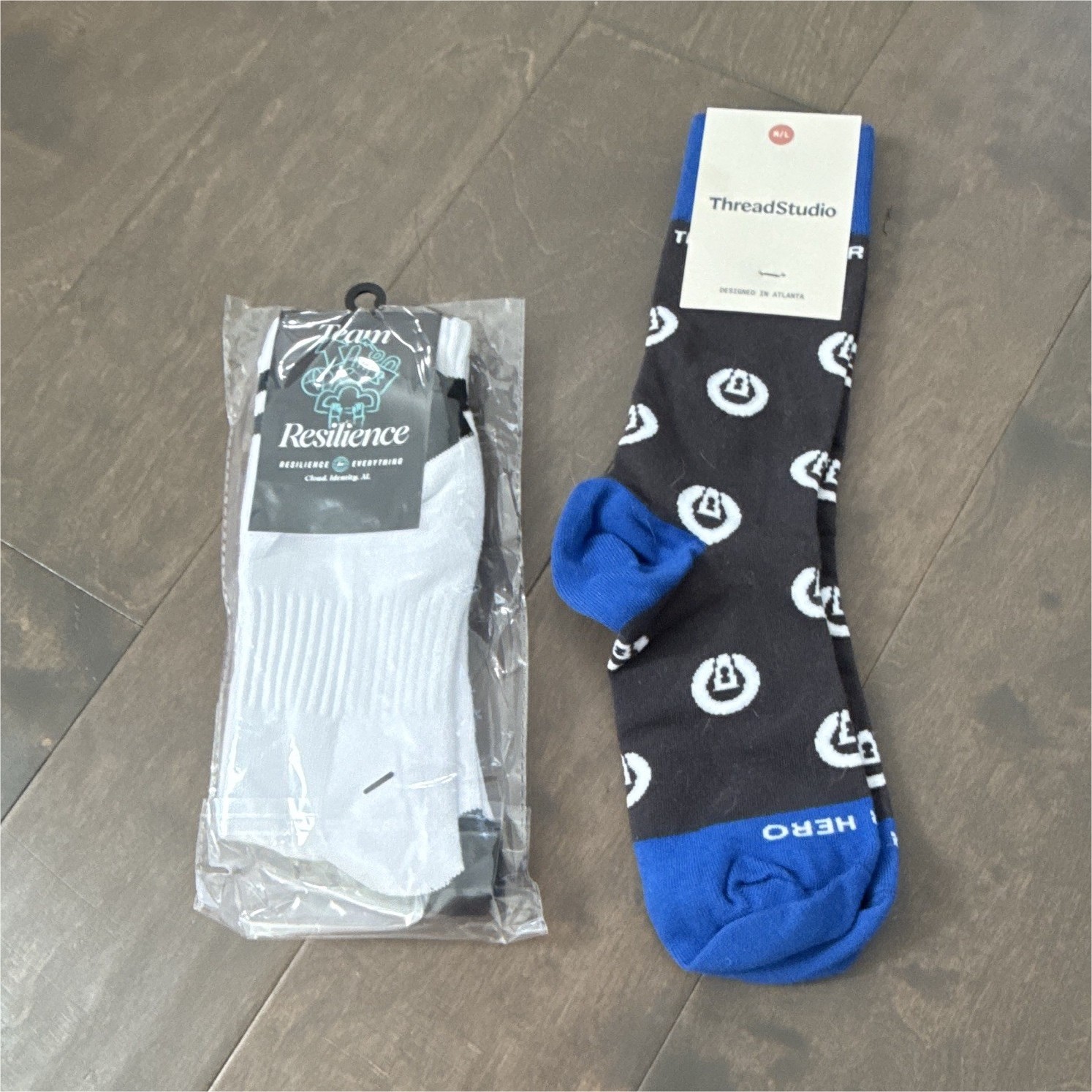ThreadStudio Logo Crew Socks, Unisex 1 pair Black/Blue/White, 2 Pair
