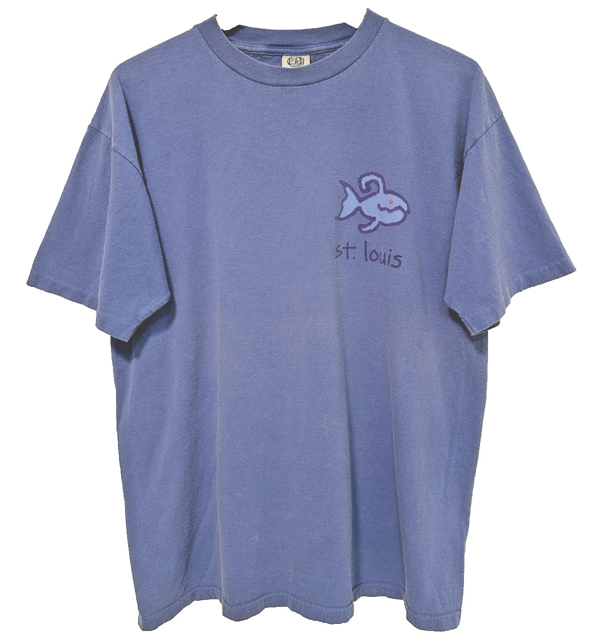 L/XL Vtg 90s St Louis MO Fish Faded Blue Distressed Skate Single Stitch T-Shirt