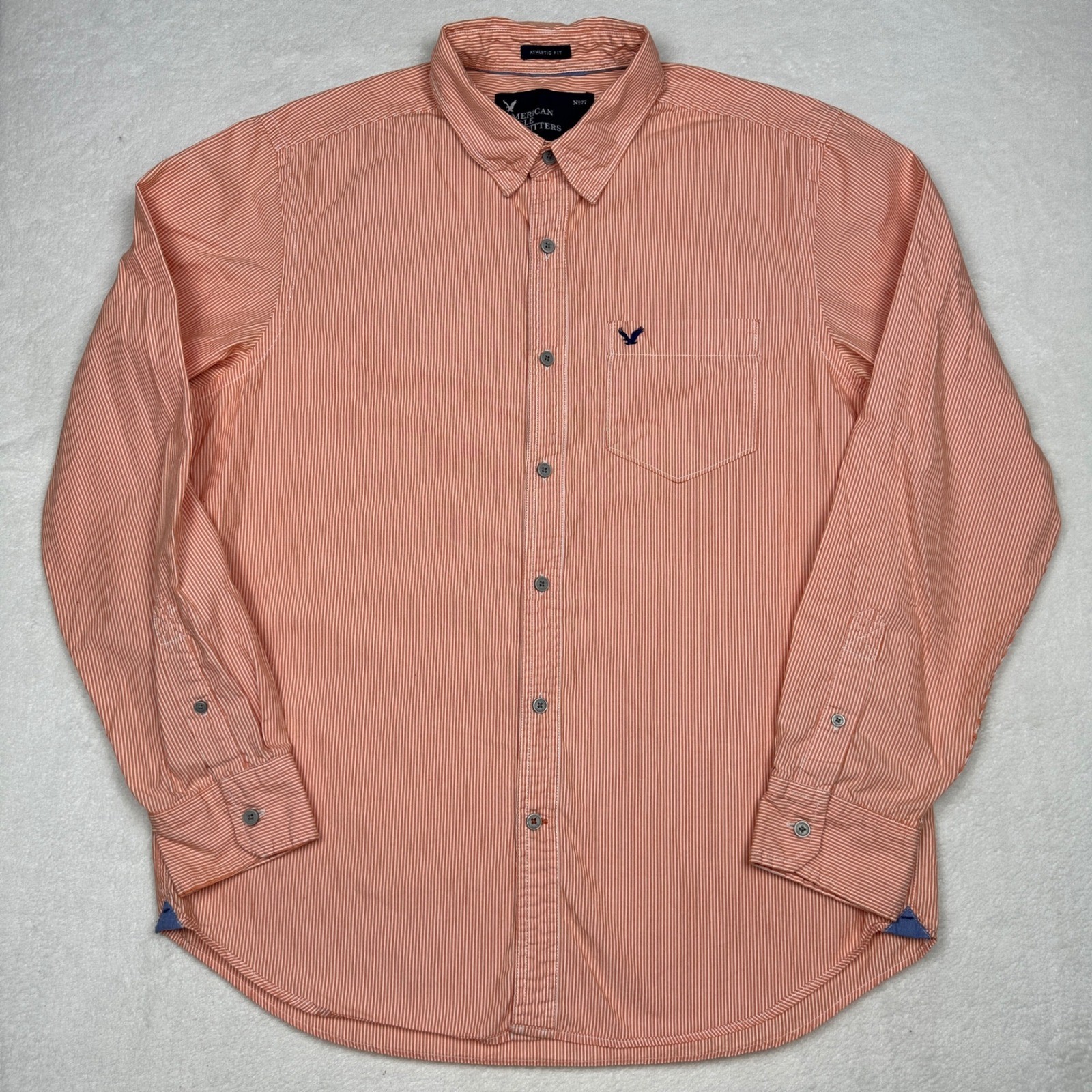 American Eagle Outfitters Mens L Athletic Fit Orange Striped Button Down Shirt