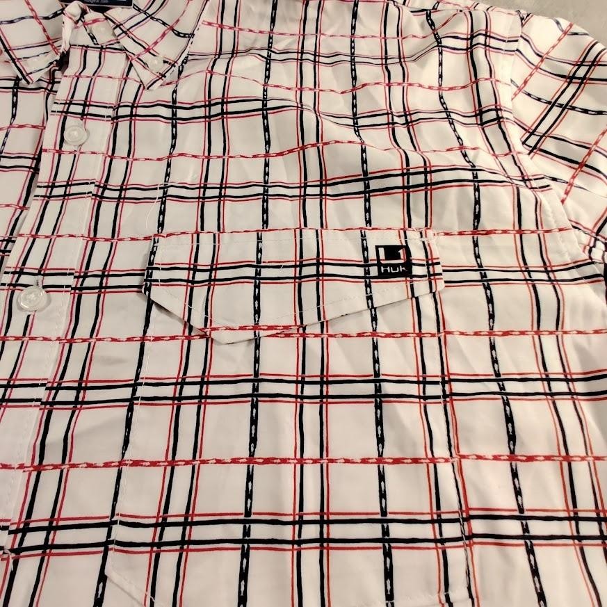 Huk Tide Point Printed Ss Shirt Mens L White Button Up Polyester Breathable