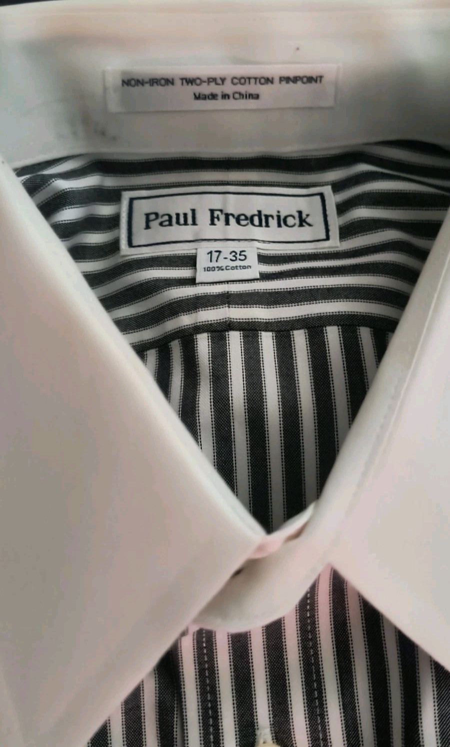 ​Paul Fredrick Dress Shirt 17 – 35 Grey Stripe Contrast Collar French Cuff 2-Ply