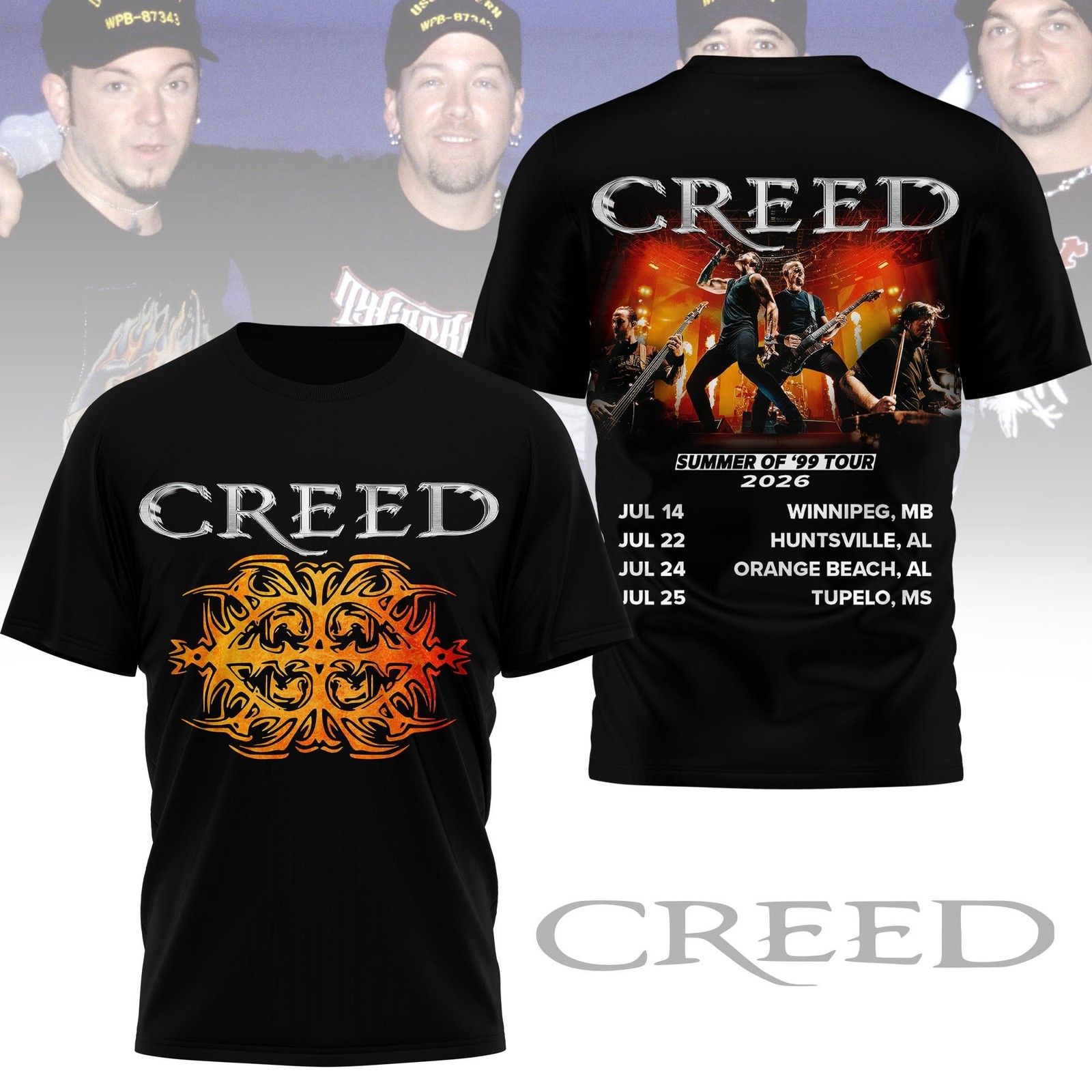 Creed Summer of ’99 Tour 2026 T-Shirt Concert Dates Back Print Rock Band Fan Tee