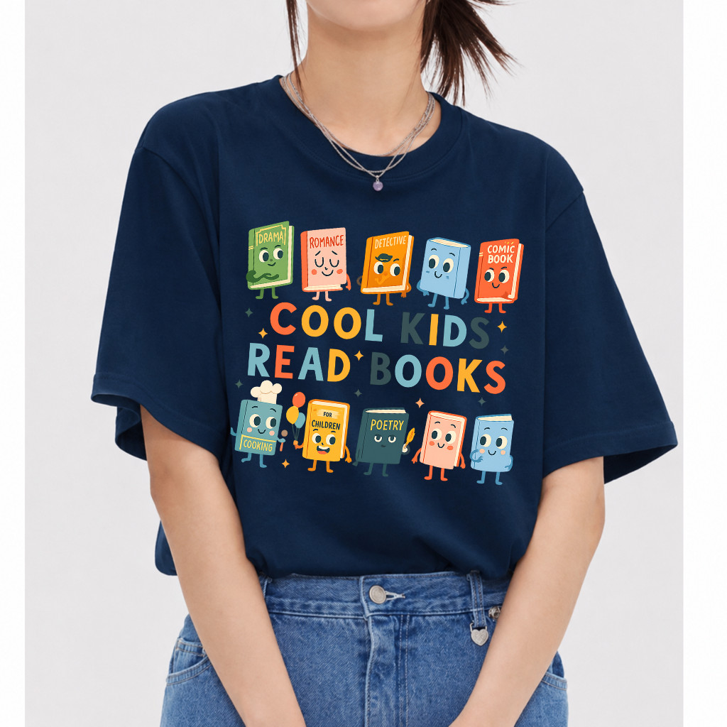 Cool Kids Read Books Shirt Cute Cartoon Book Lover Back To School Children Tee