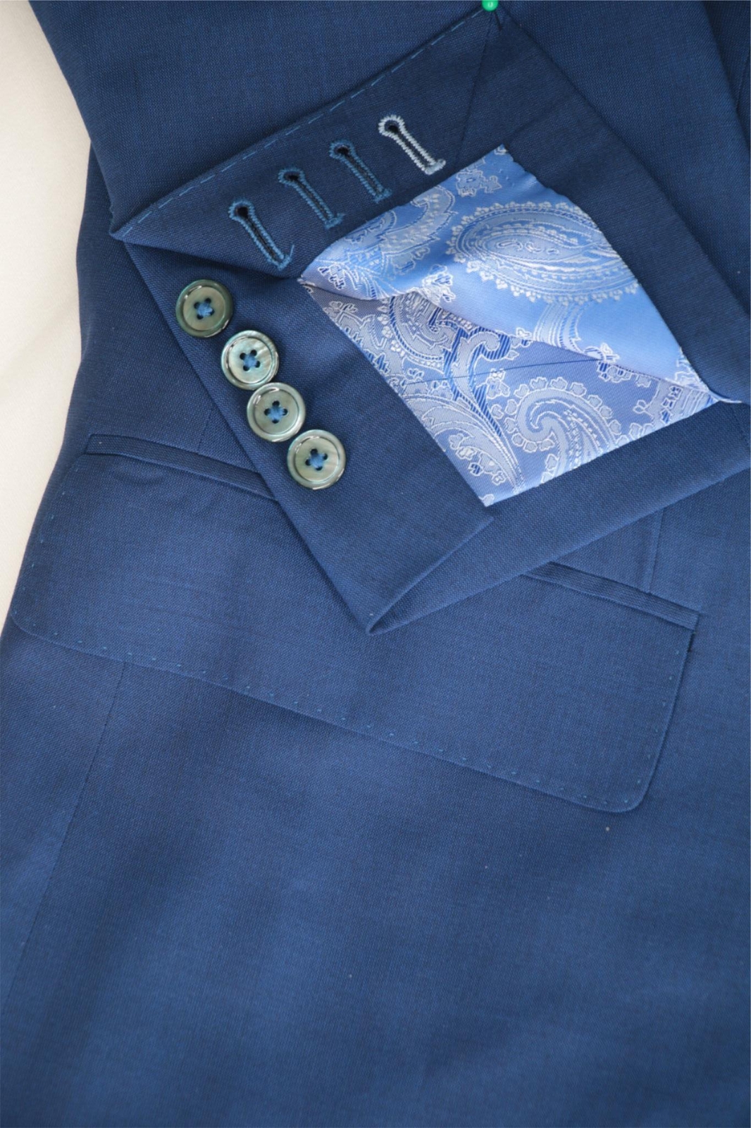 Men’s 48 Short Blue Bespoke Drago Lanificio In Biella Wool Surgeon Cuffs Suit