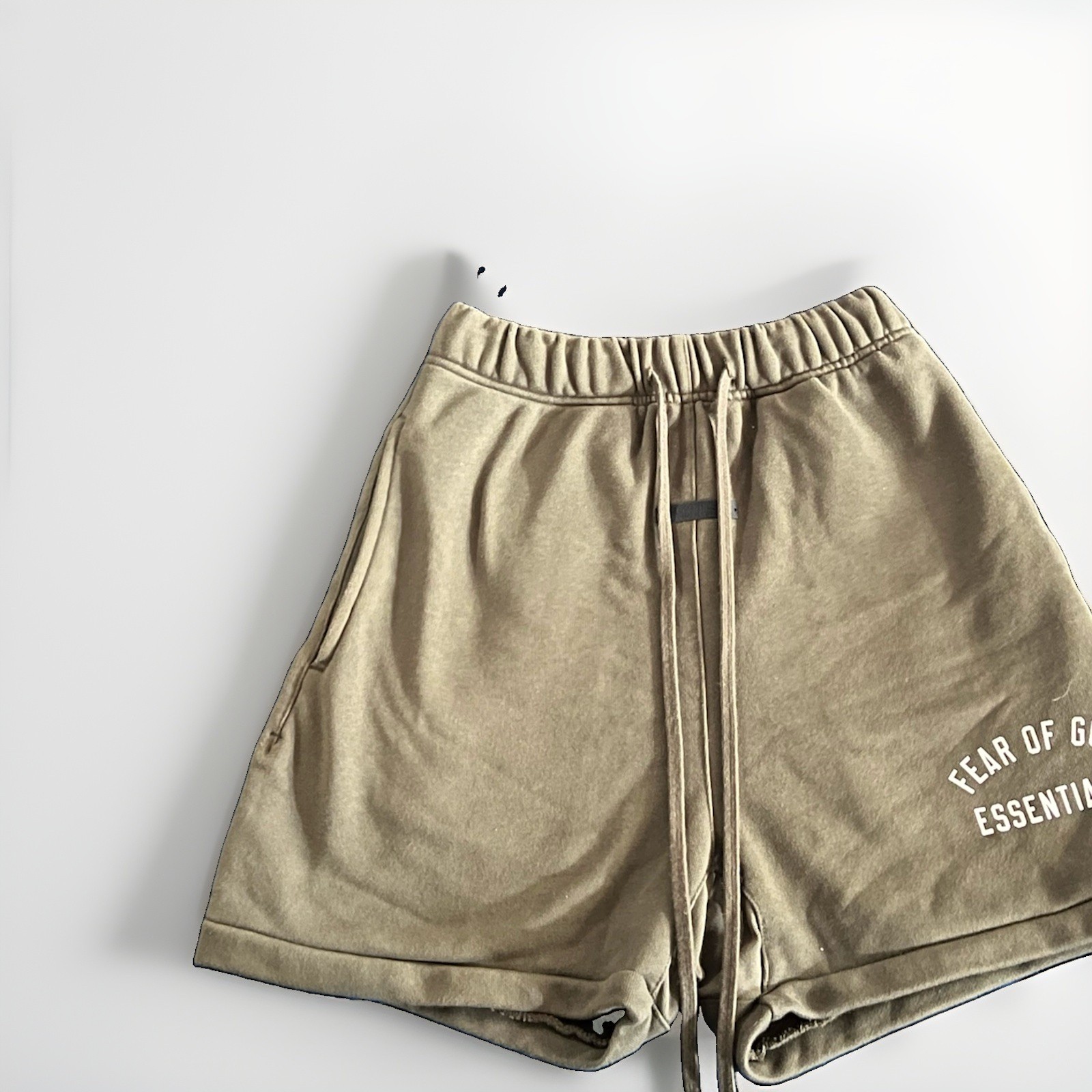 Fear of God Essentials Men’s Beige Logo Cotton Sweat Shorts Size S Pockets