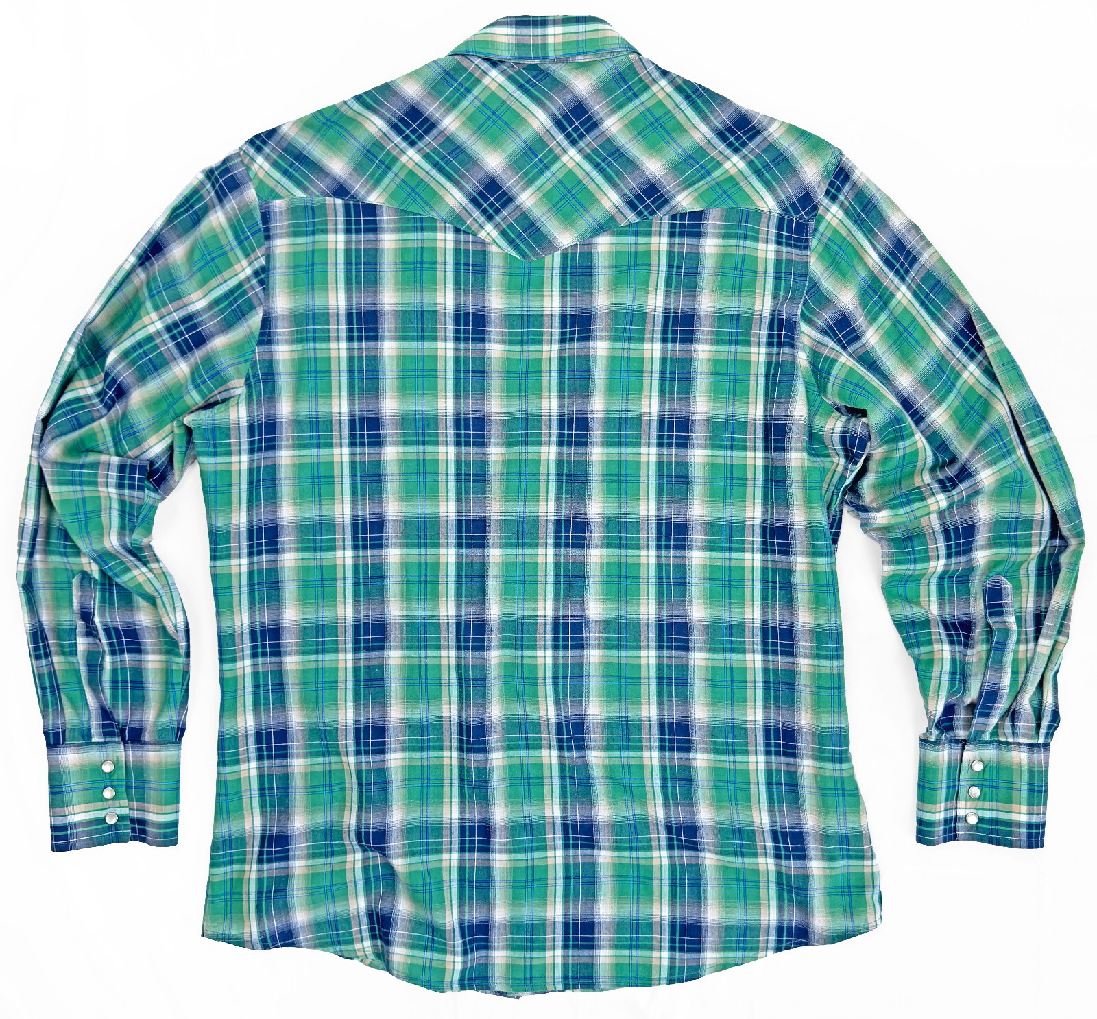 Wrangler Plaid Western 65/35 Poly/Cotton Mix Pearl Snap Rodeo Shirt Men’s Large