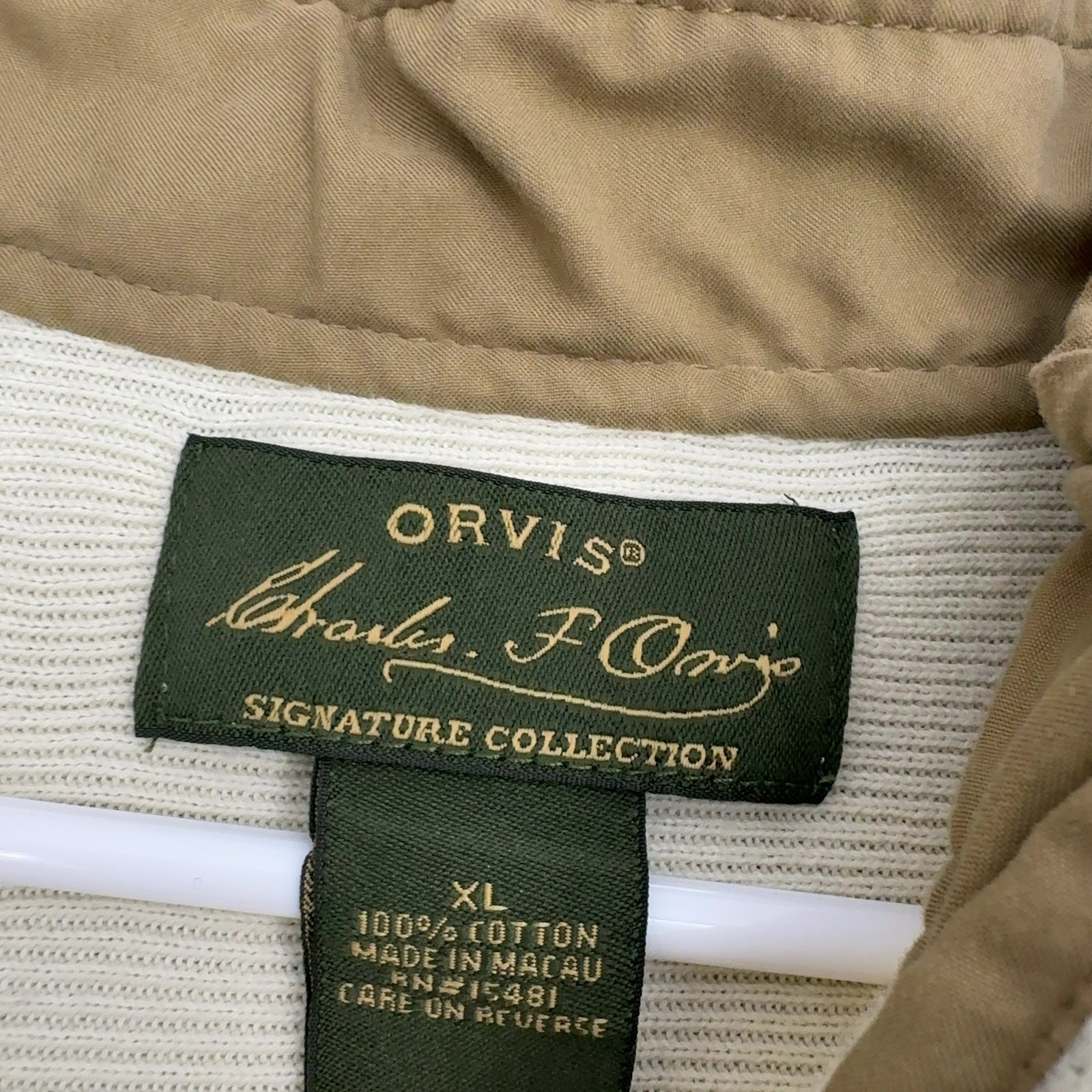 Orvis Sweater Mens XL Cream Cotton Quarter Zip Mock Neck Classic Preppy