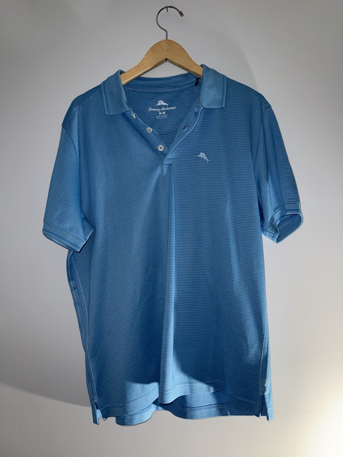 TOMMY BAHAMA REGULAR FIT COTTON/POLY BLEND SHIRT TURQUOISE STRIPE Sz MEDIUM, NEW