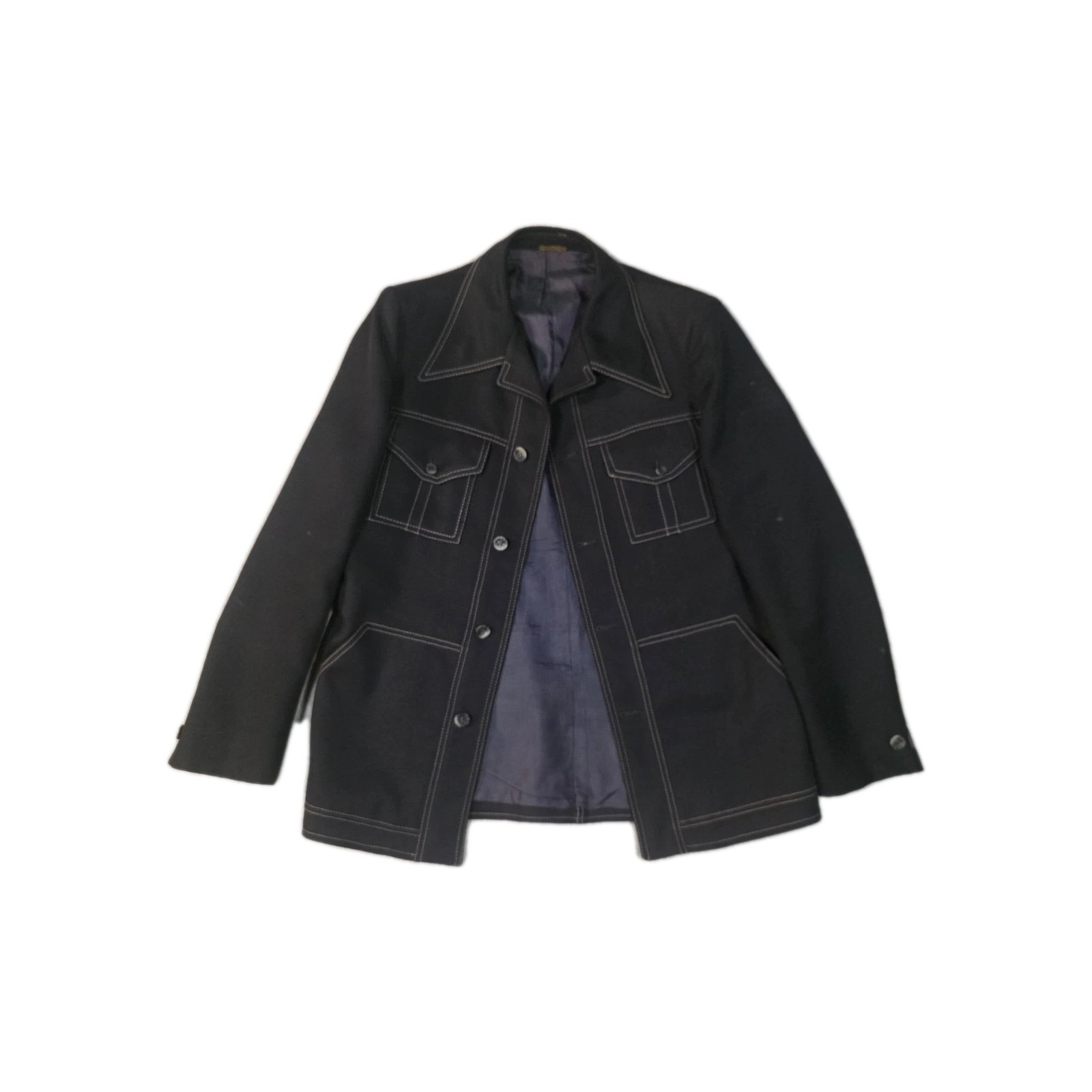 Geoffrey Beene Men’s Black Jacket Contrast Stitching Button Closure Size LARGE