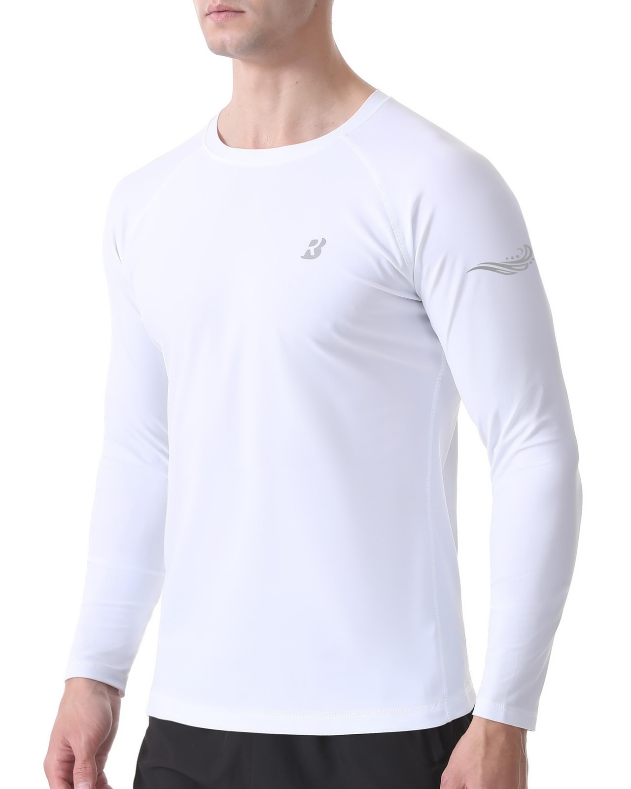 Mens UPF 50+ Swim Shirt, Long Sleeve Sun Protection Rash Guard, Slim Fit Fish…