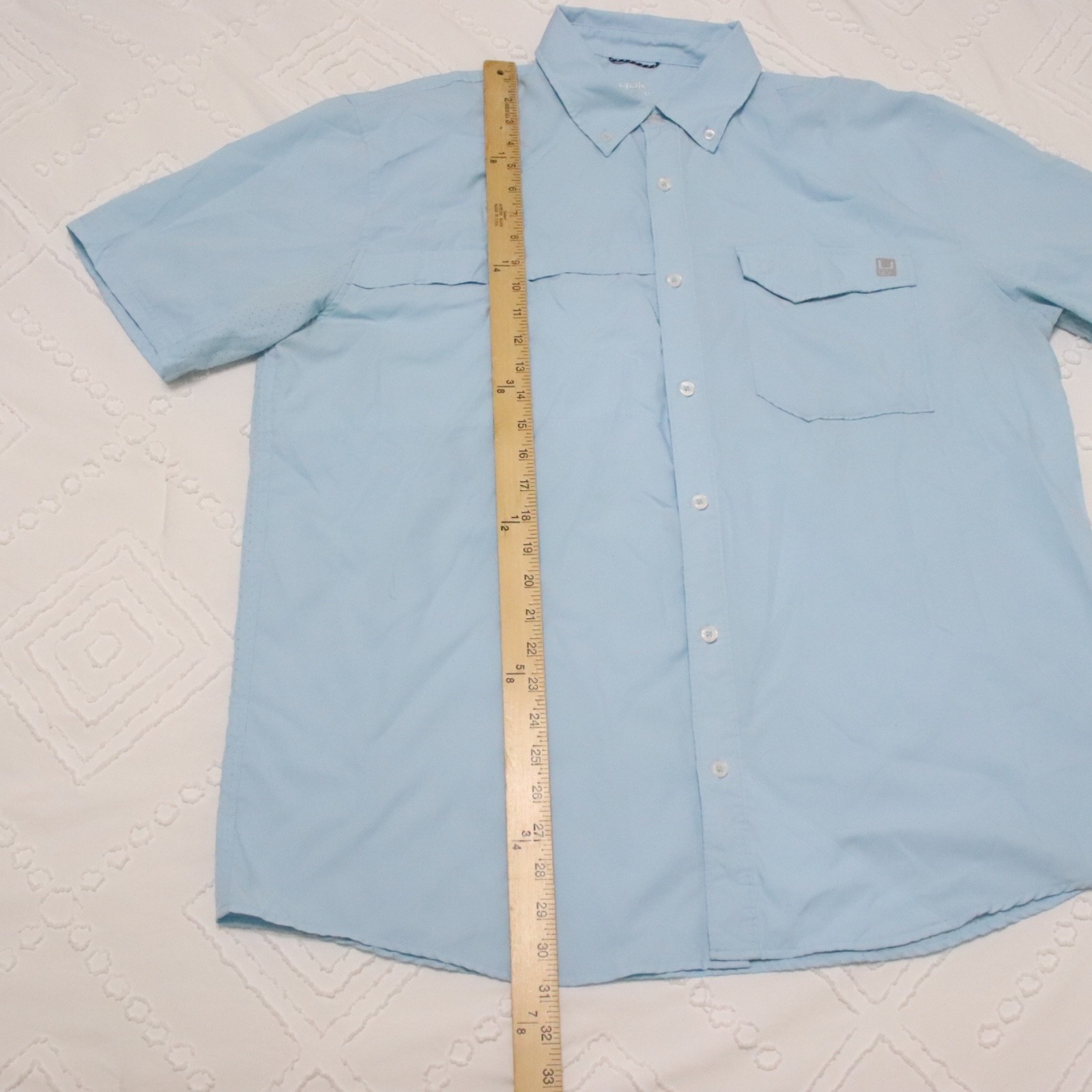 HUK Tide Point Shirt Mens XL Blue Short Sleeve Fishing Vented Performance