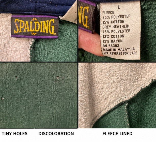 Vintage 90s Spalding Colorblock Fleece Lined Track Jacket L Green Blue Full Zip