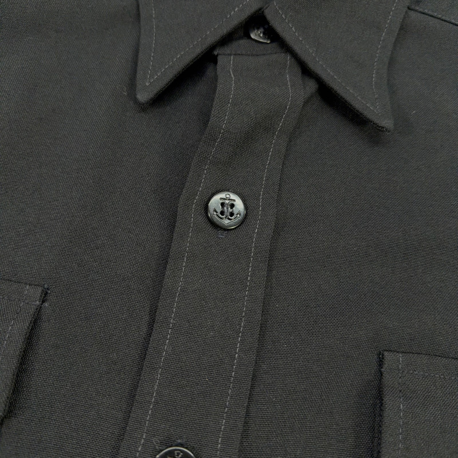 Vintage US Navy Shirt Mens Sz 15 Black Seafarer Sailor Military Anchor Buttons