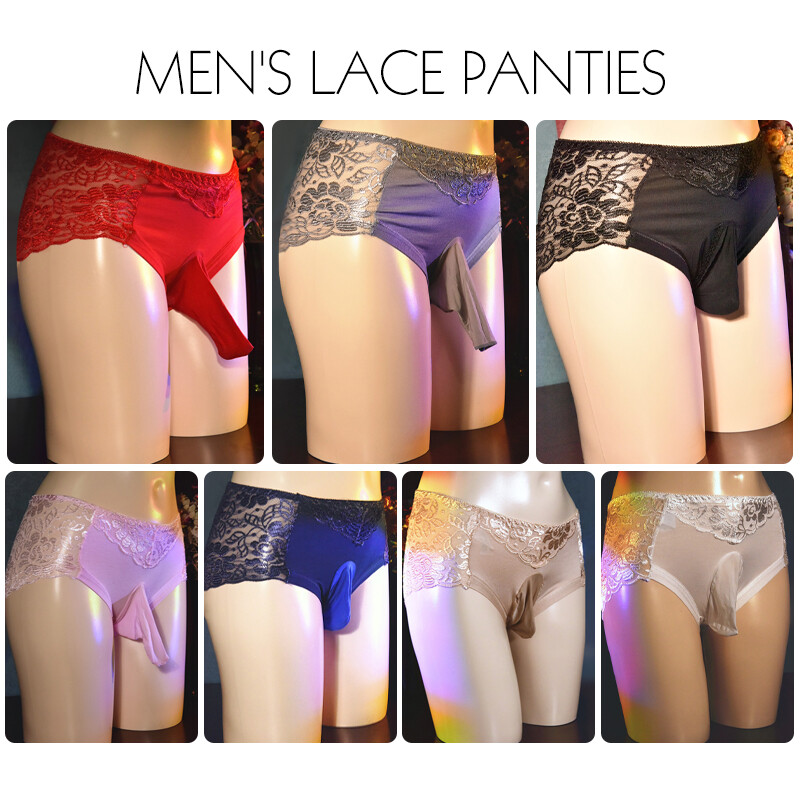 Mens Sexy Lingerie-Sissy Pouch Open/ Close Sheath Panties Lace Briefs Underwear