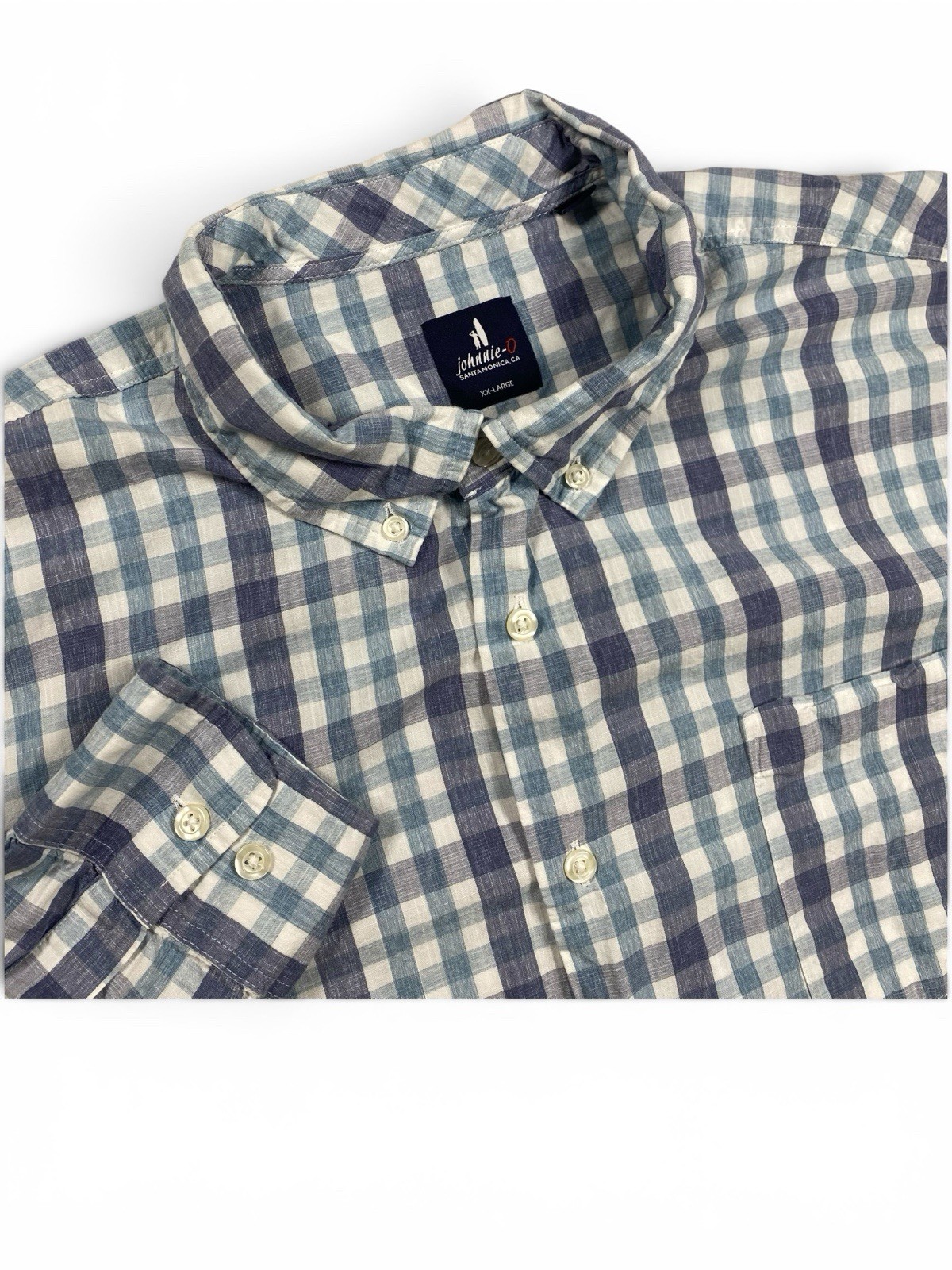 Johnnie-O Men’s Plaid L/S Button-Up Shirt Size XXL Blue Cotton Bamboo Blend
