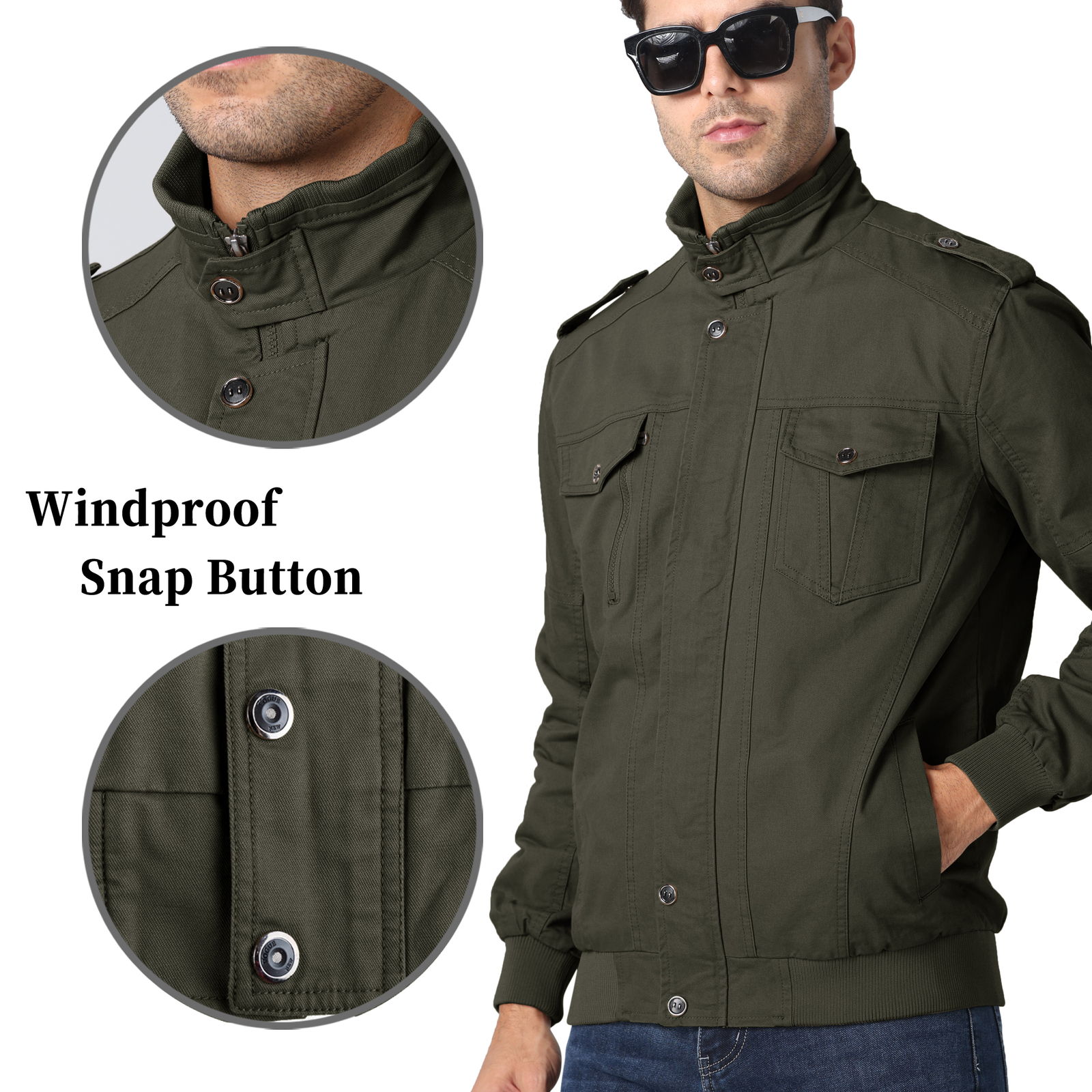 Men’s Spring Fall Cotton Jacket Bomber Jacket Casual Cargo Work Lightweight Coat