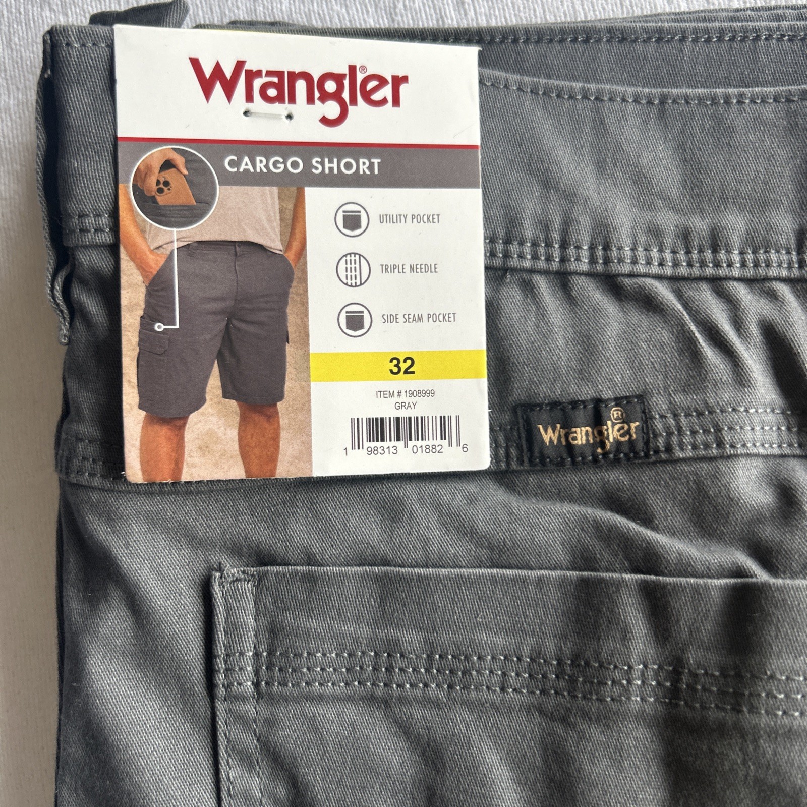 Wrangler Cargo Shorts 32 Relaxed Fit Cotton Gray Outdoors Casual NEW