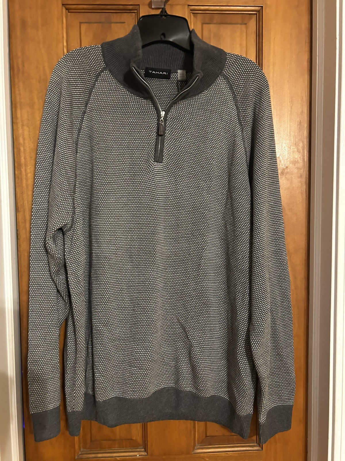 Tahari Sweater Mens XL Grey Marled Quarter Zip Pullover Knit NWT