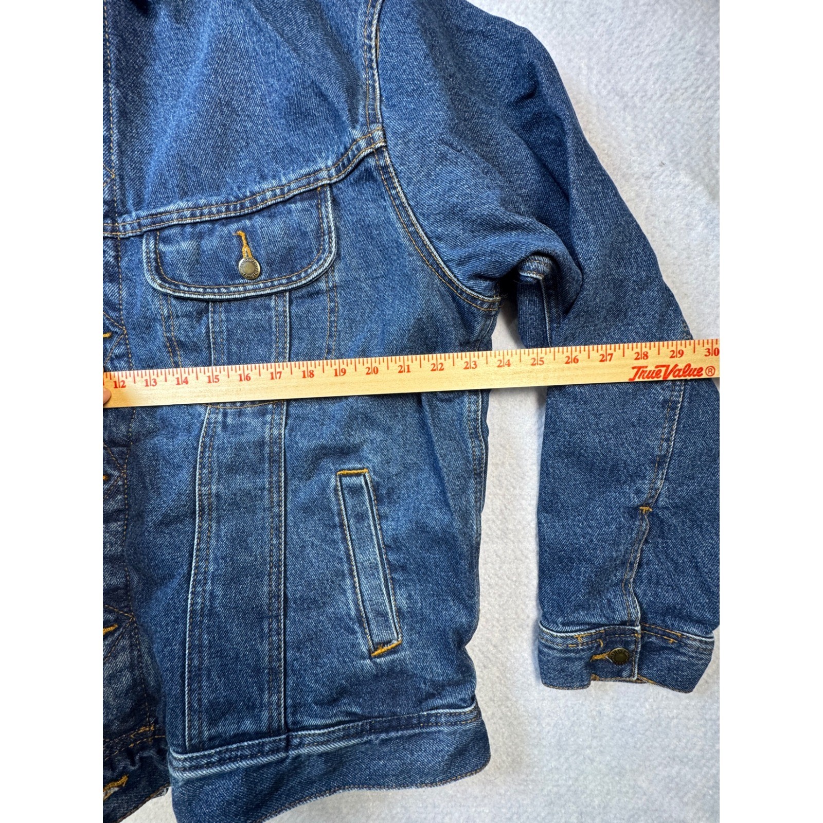 Wrangler Rugged Wear Mens Flannel Lined Denim Trucker Jacket Blue Plaid Lined