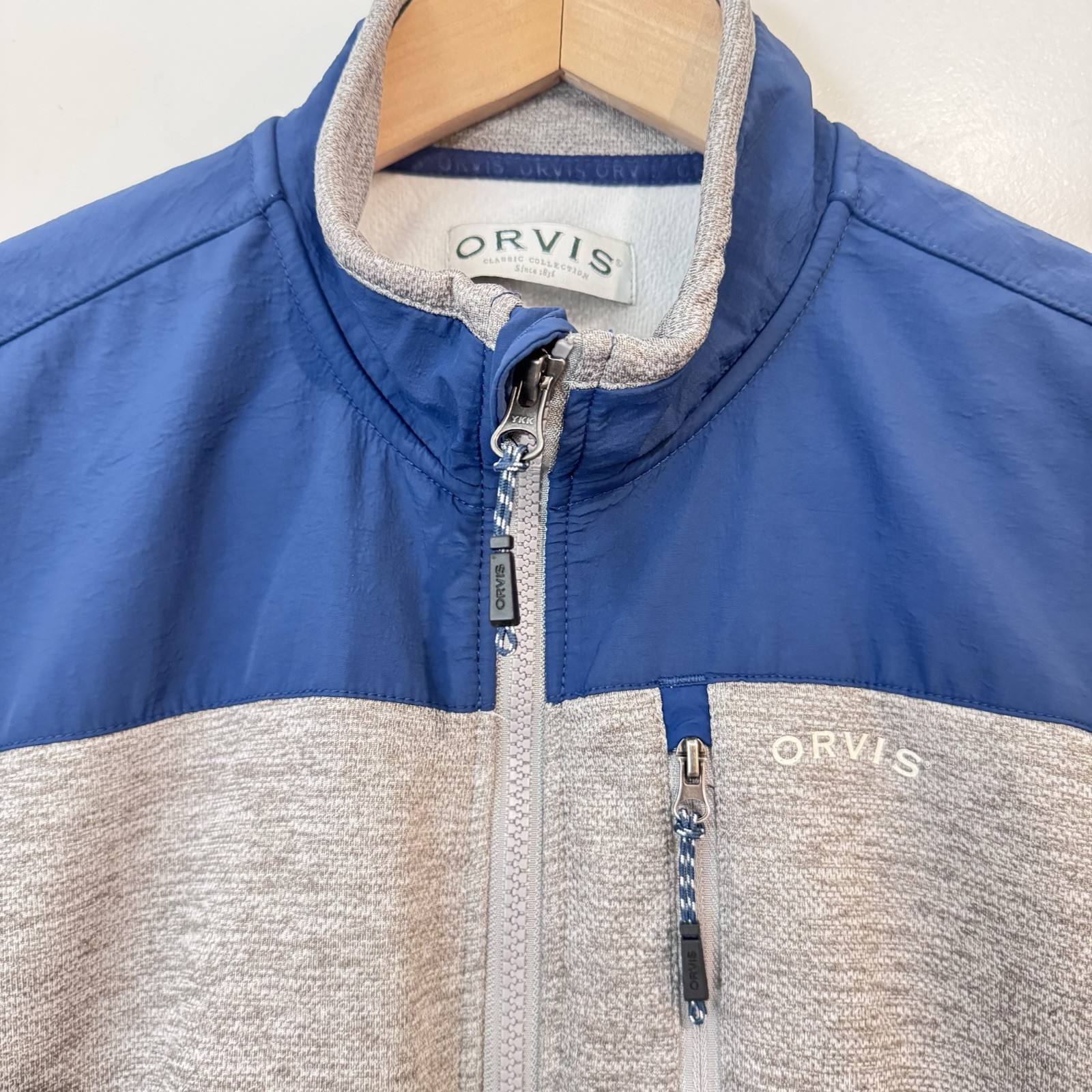 Orvis Jacket Mens Med Gray & Blue Bonded Mesh Full Zip Up Outdoor Hiking Coat