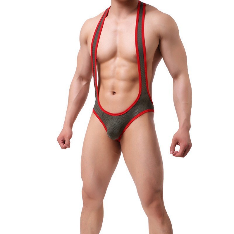 Men’s Sexy Jumpsuits Wrestling Singlet Bodysuit Mesh Jockstrap Leotard Underwear