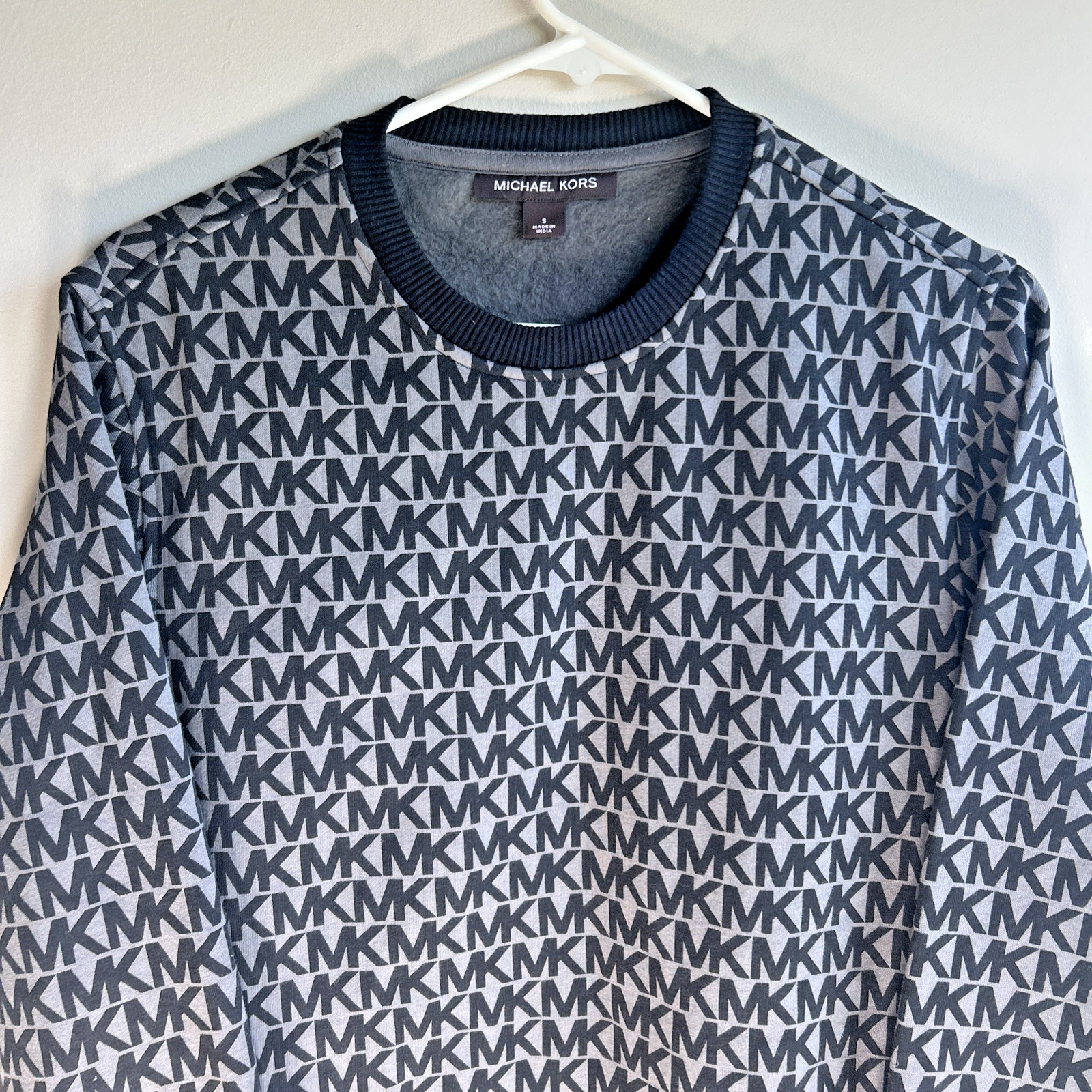 Michael Kors Mens Pullover Sweatshirt Gray Black MK All Over – Size Small