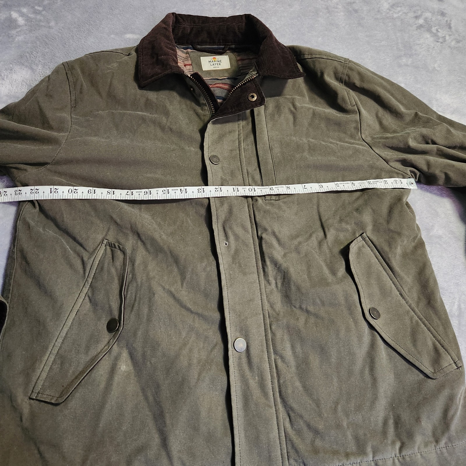 Marine Layer Men’s Medium Olive Weston Wax Canvas Barn Jacket Striped Lined M