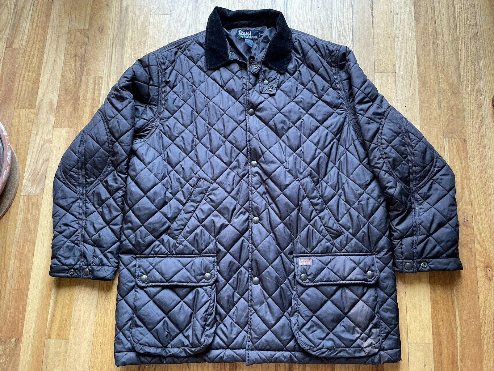 Vtg Polo Ralph Lauren Jacket Mens XL Black Quilted Collar Corduroy