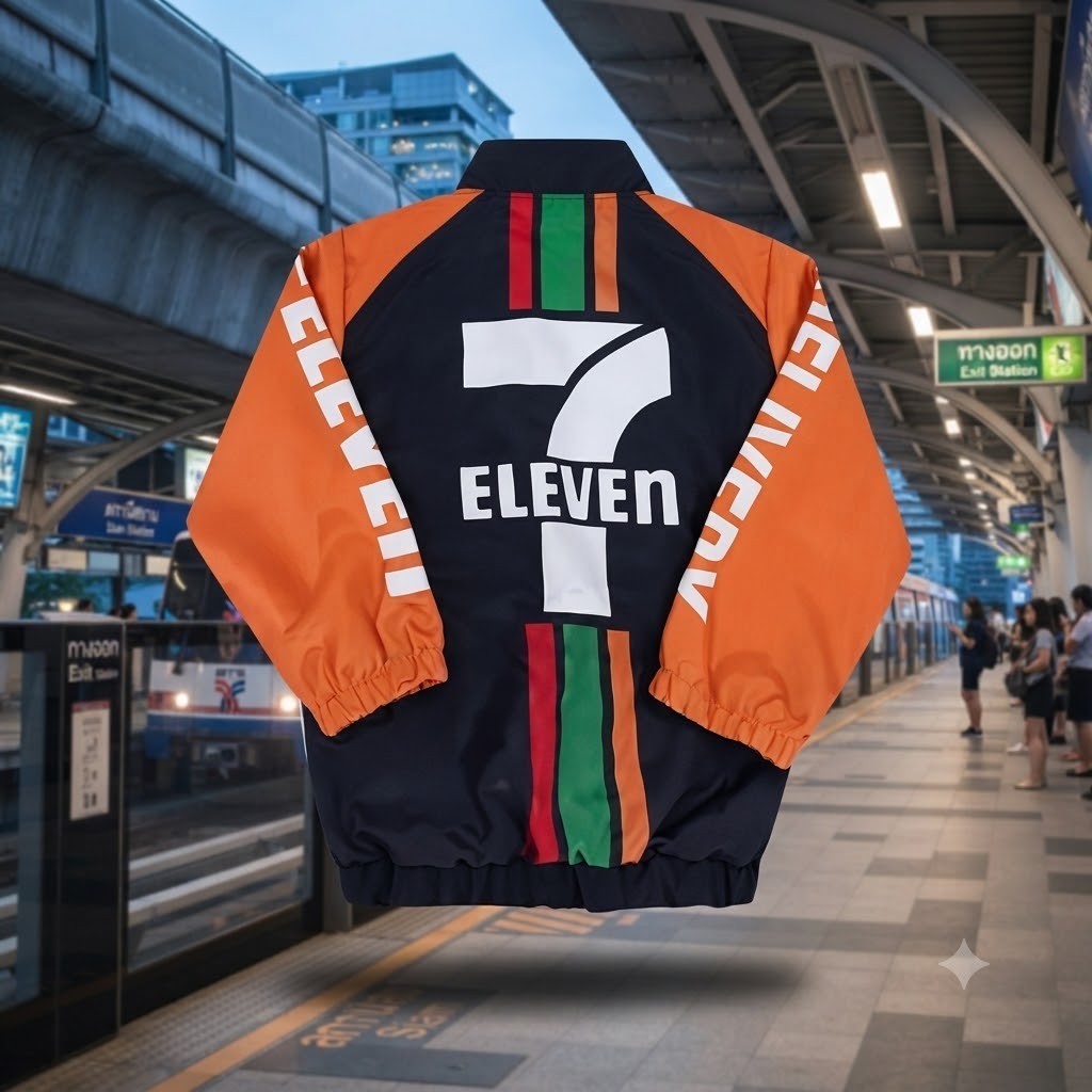 7-Eleven thailand employee uniform jacket 7-11 delivery rider bangkok tour shirt