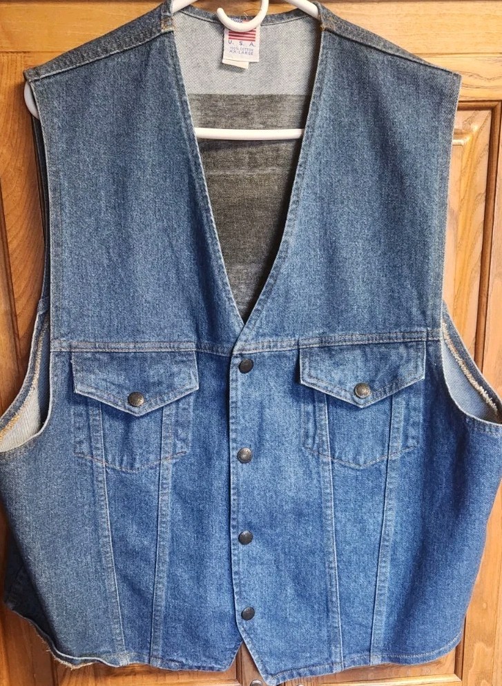 TYCA United Steel Workers USW Embossed Snap Denim Vest Men’s XXL 2XL Blue Jean