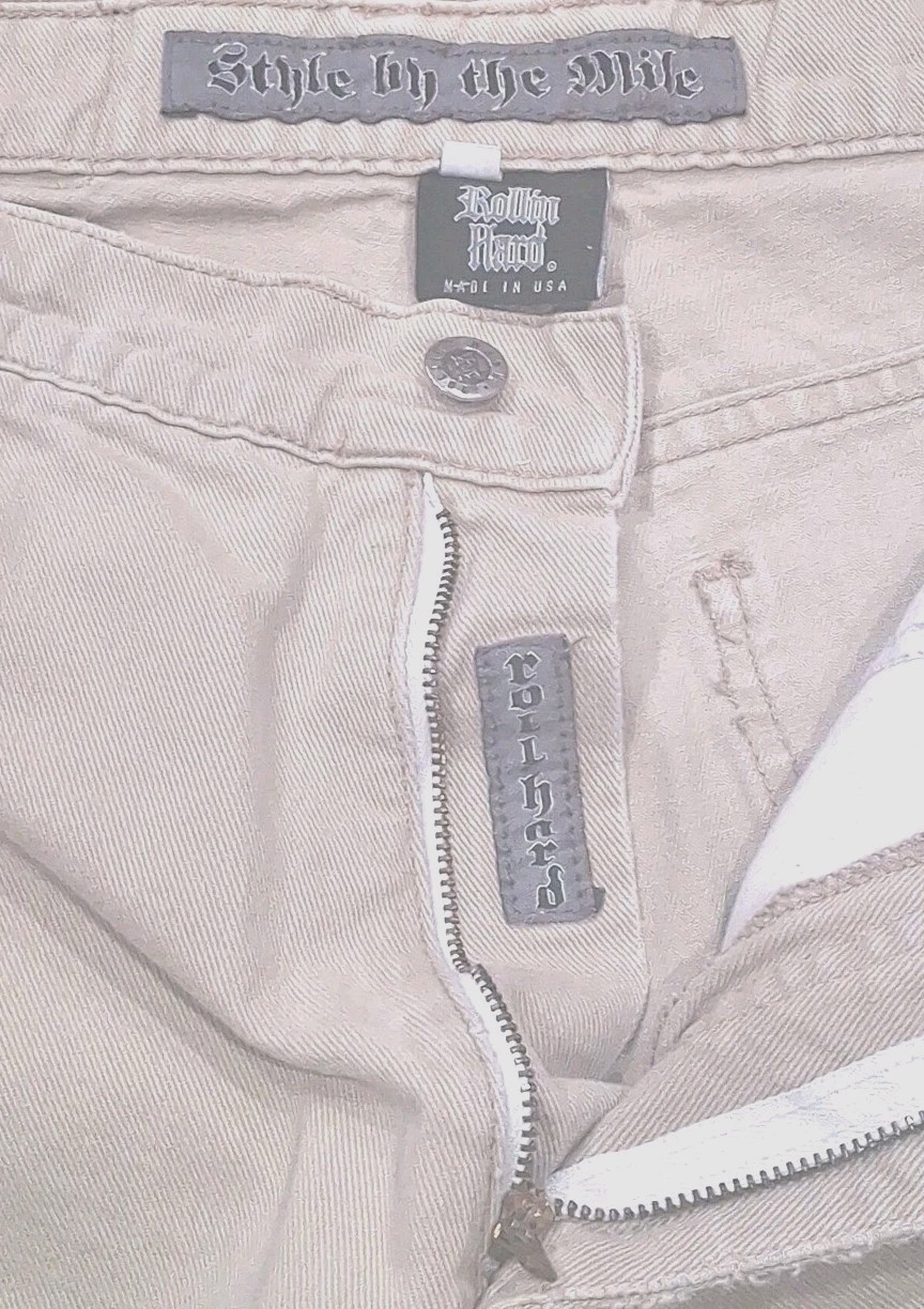 Vnt Rollin Hard Jeans Mens 38X27 Beige Wide Leg Cropped Hem Skater USA Y2K 90s