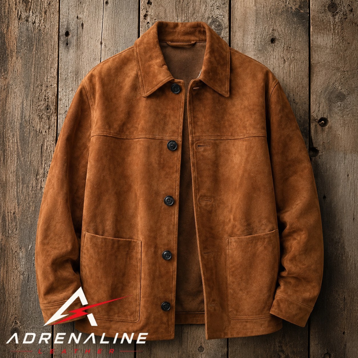 Mens Suede Leather Jacket Western Cowboy Coat Buttoned Down Jacket Classic Tan
