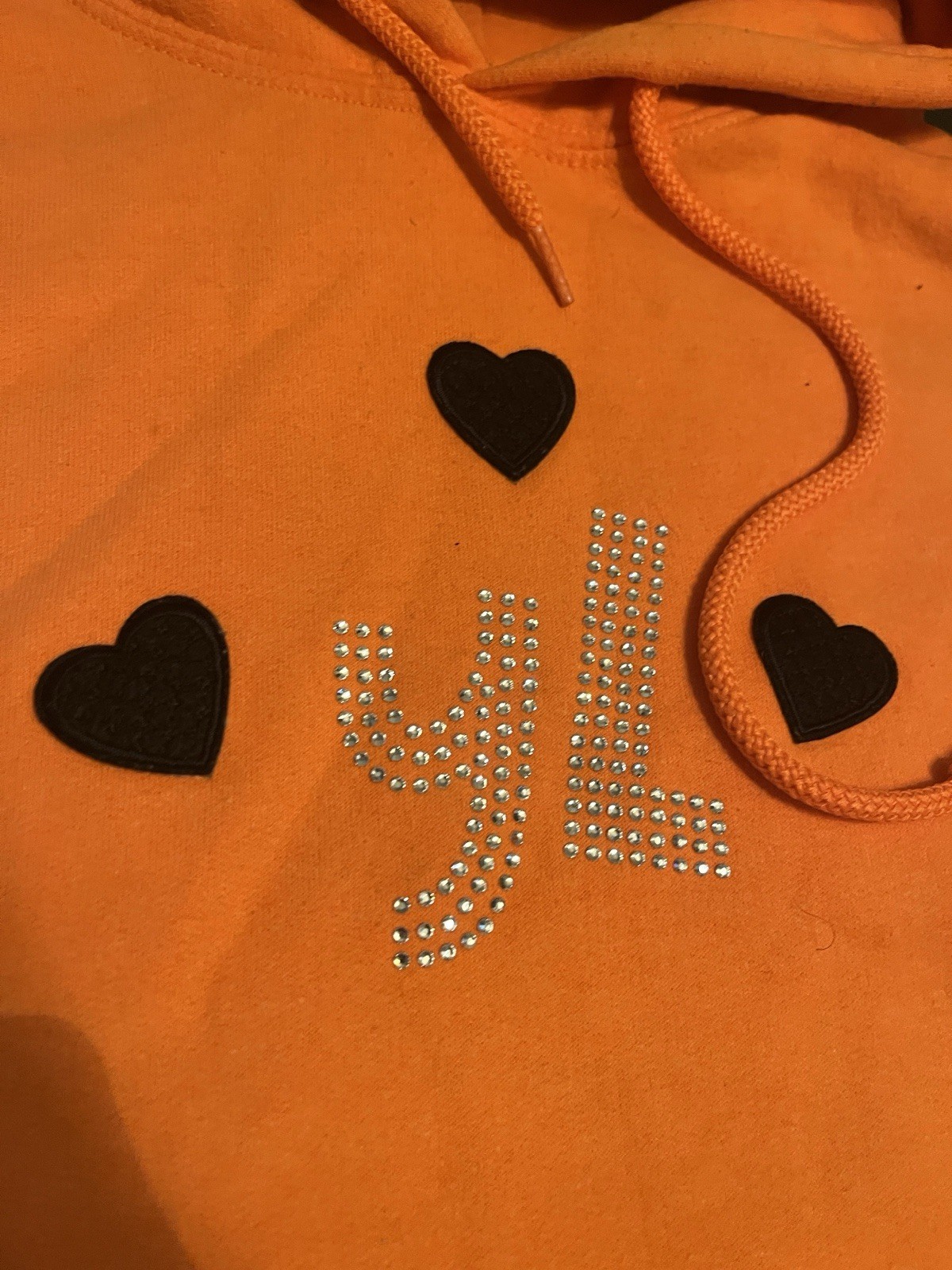 YL Orange Rhinestone Hoodie