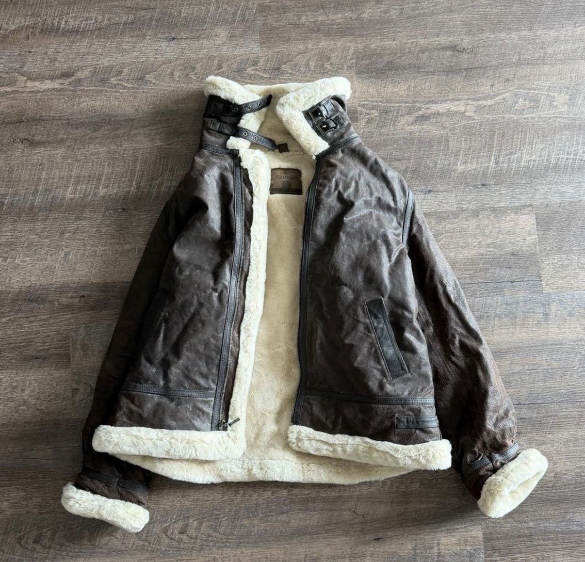 Vintage St Johns Bay Jacket Mens L Brown Leather Aviator B3 Bomber Sherpa Pilot