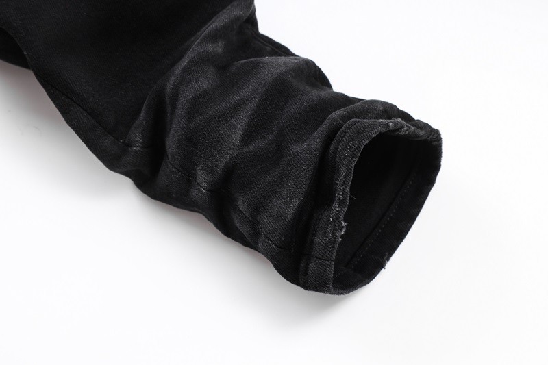Men’s Black Ripped Distressed Skinny Jeans /Patch Details /Comfort Stretch Denim