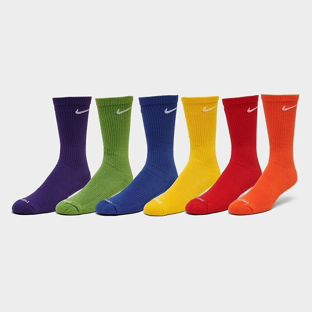 Nike Everyday Plus Cushioned Crew Socks 6 Pk SX6897-903 Rainbow L 8-12M 10-13W