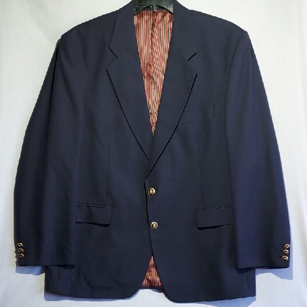 Alexandre London 100% New Wool Mens Blazer Navy Blue Gold Buttons Size 46R