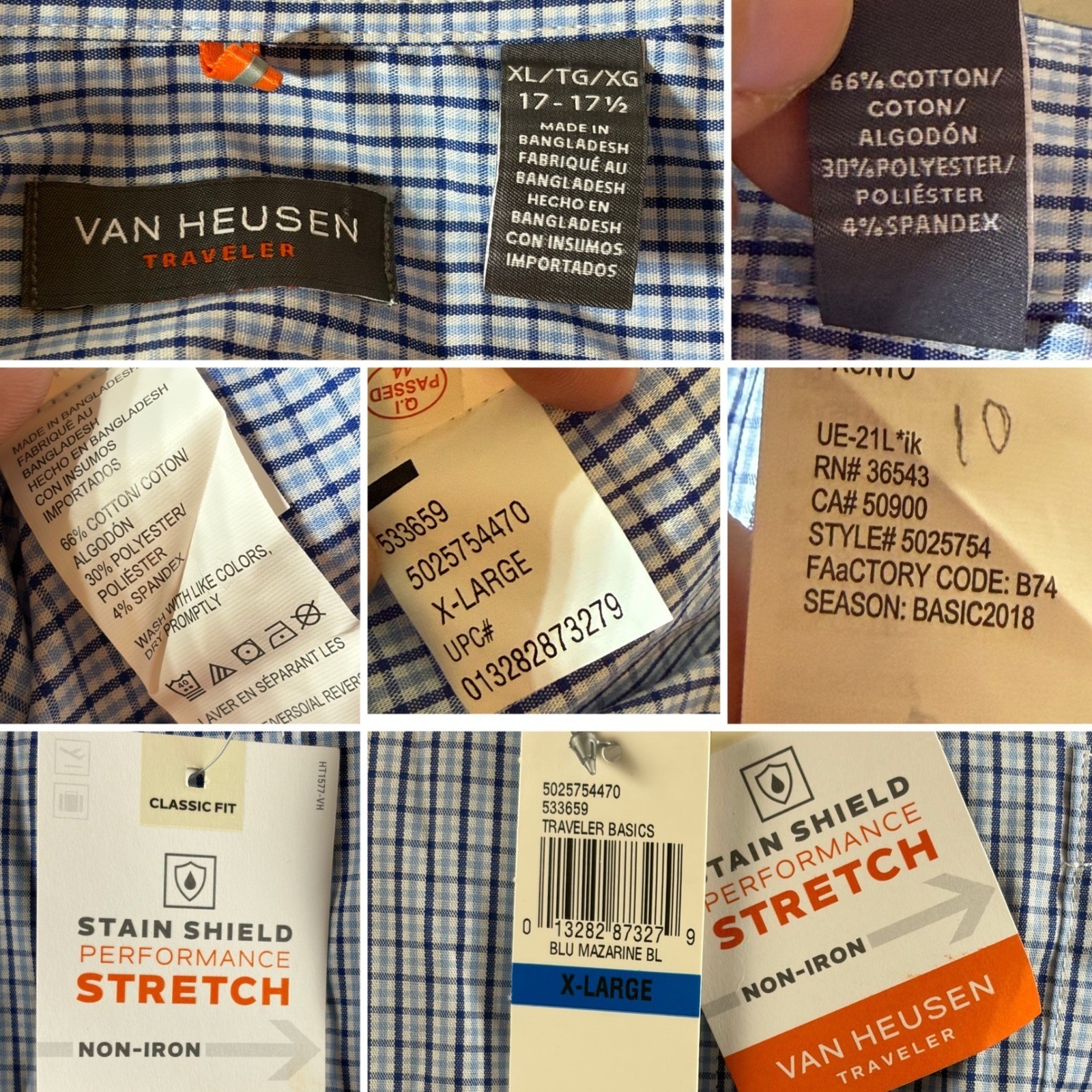 Van Heusen Traveler Mens XL Mazarine Blue Check Stretch Dress Shirt Non-Iron NWT