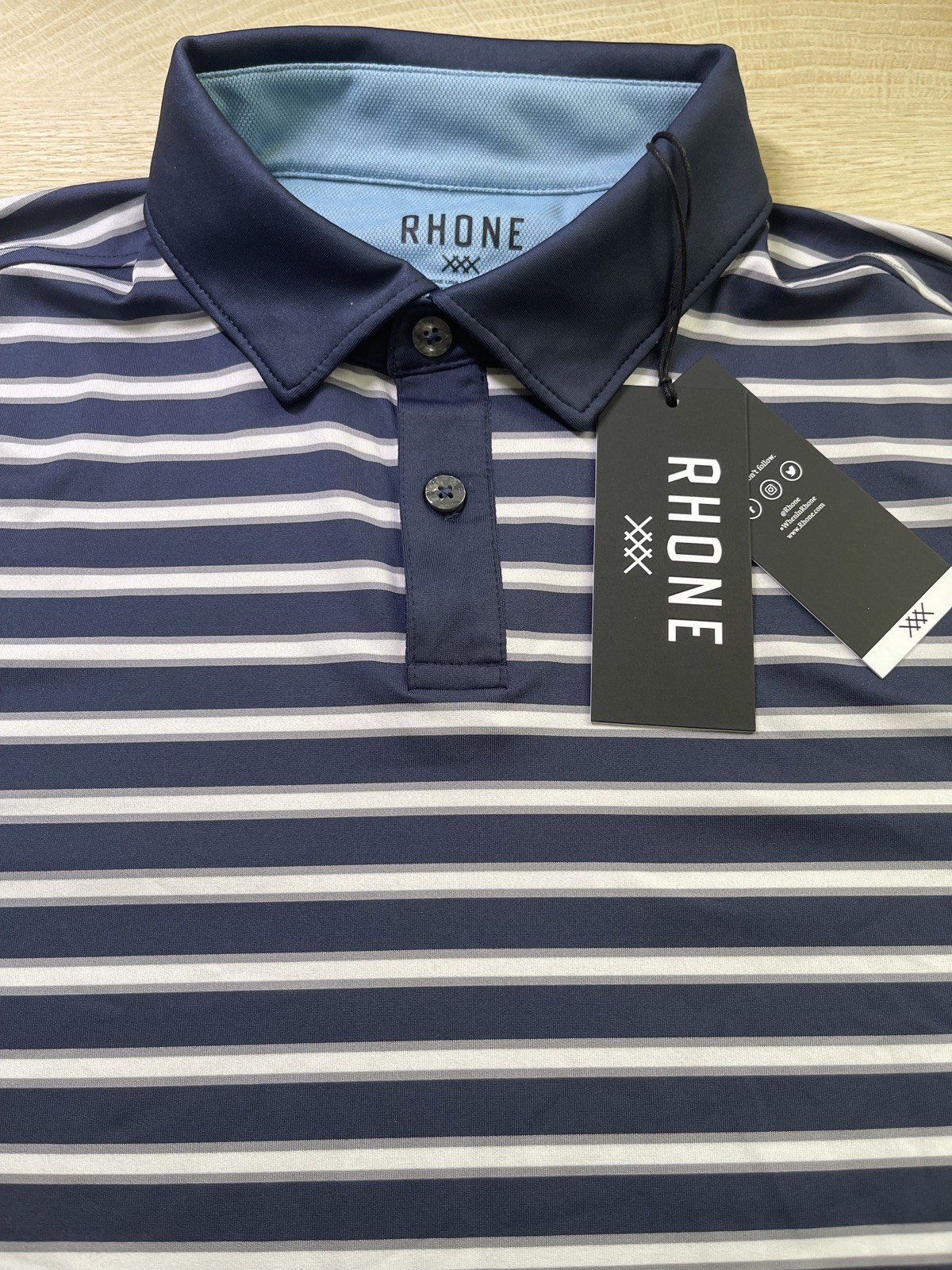 Rhone Men Golf Sport Polo Performance Navy Stripe S