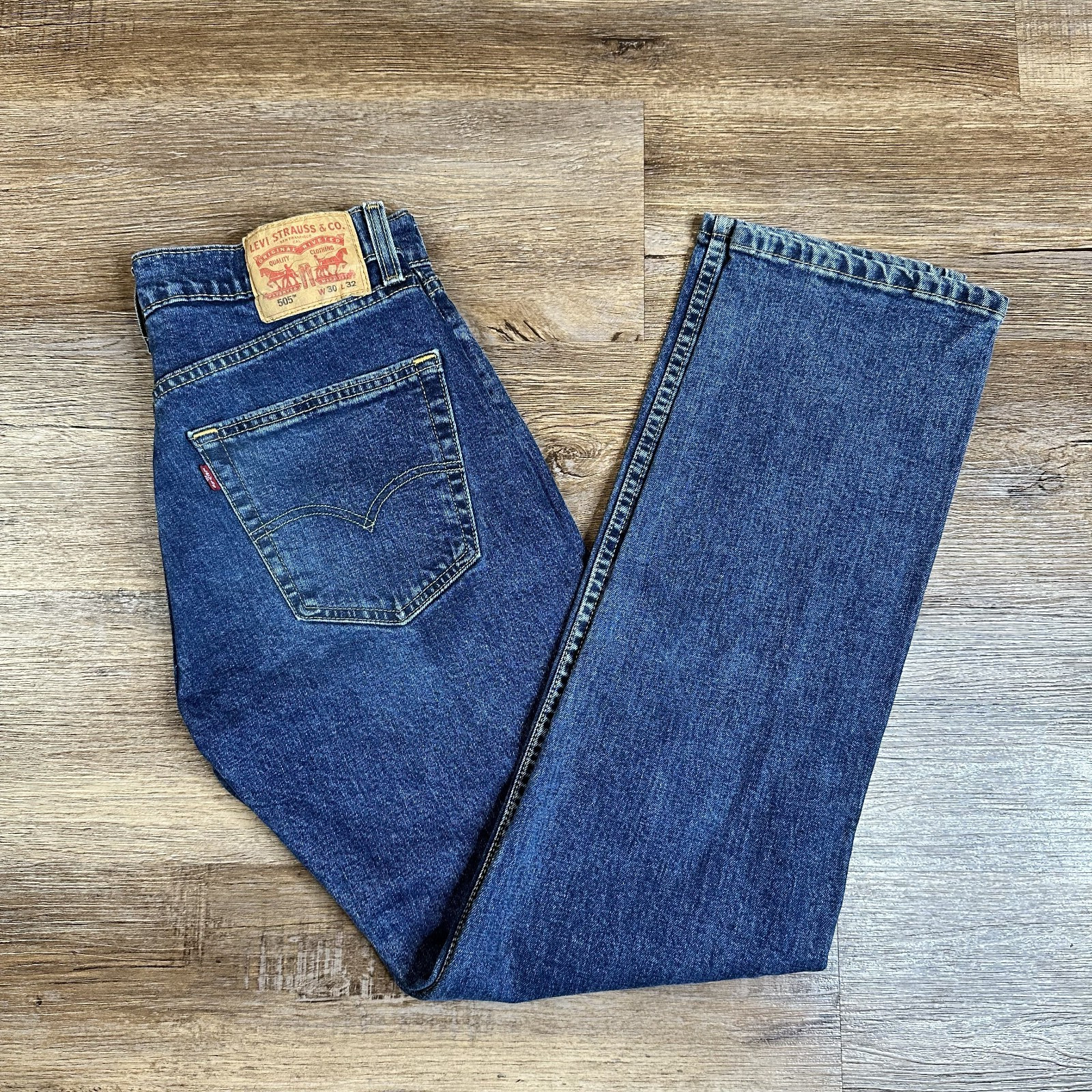 Levi’s 505 Men’s Jeans 30×29.5 Dark Blue Straight Leg Regular Fit Tagged 30×32
