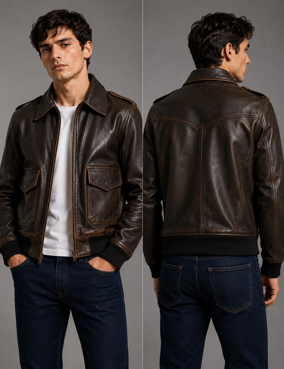 Cafe Racer Leather Jacket Soft Real Sheep Napa Leather Biker Style Brown
